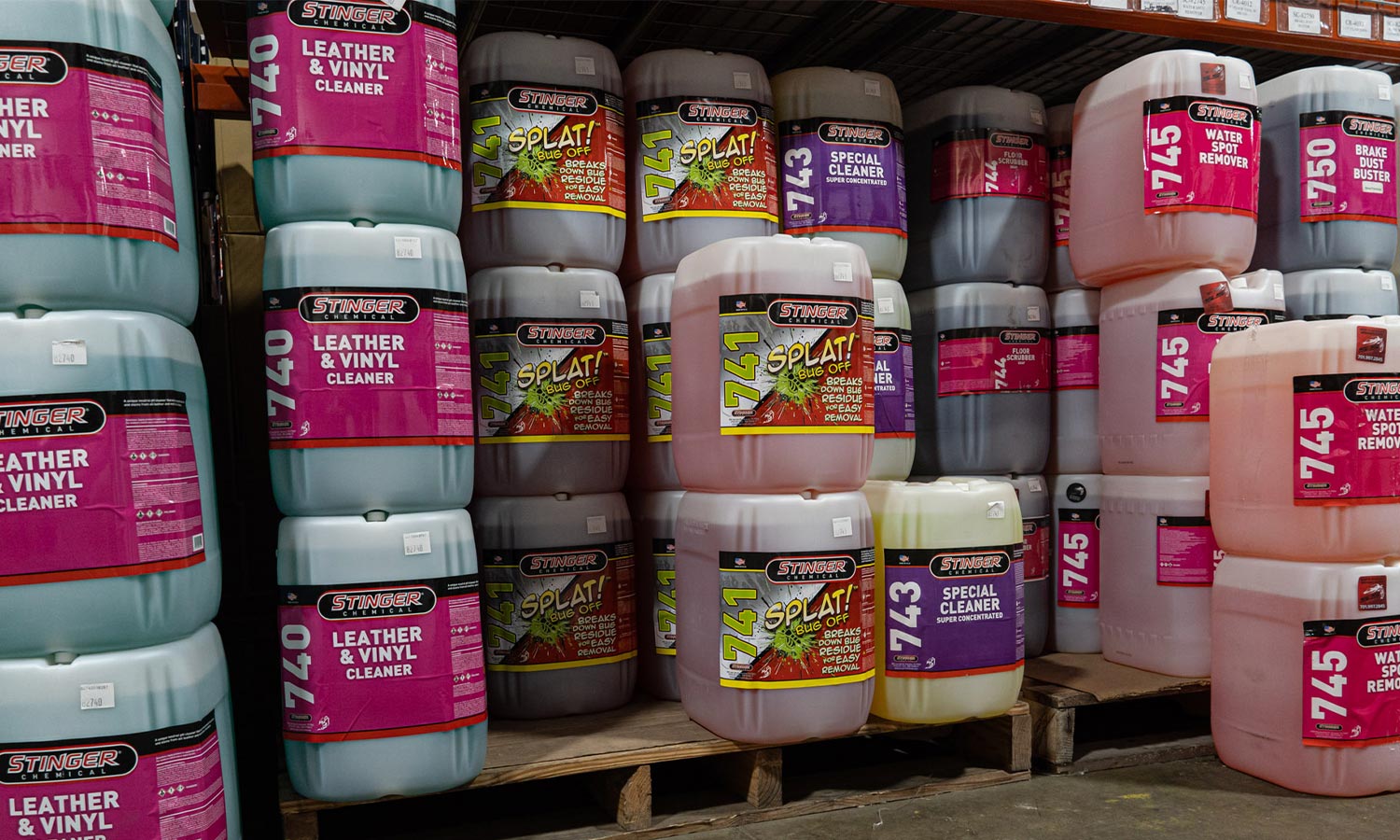 warehouse full of car detailing chemicals
