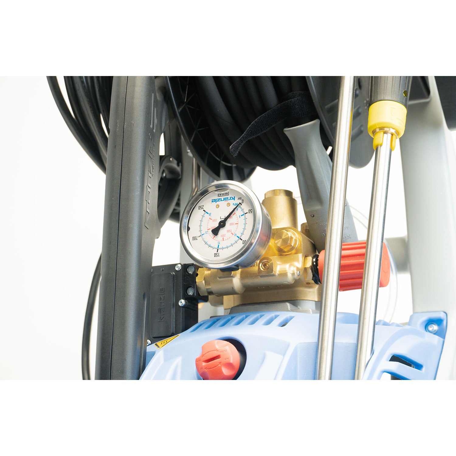 Close-up of a pressure gauge on a Kranzle 1122TST Pressure Washer