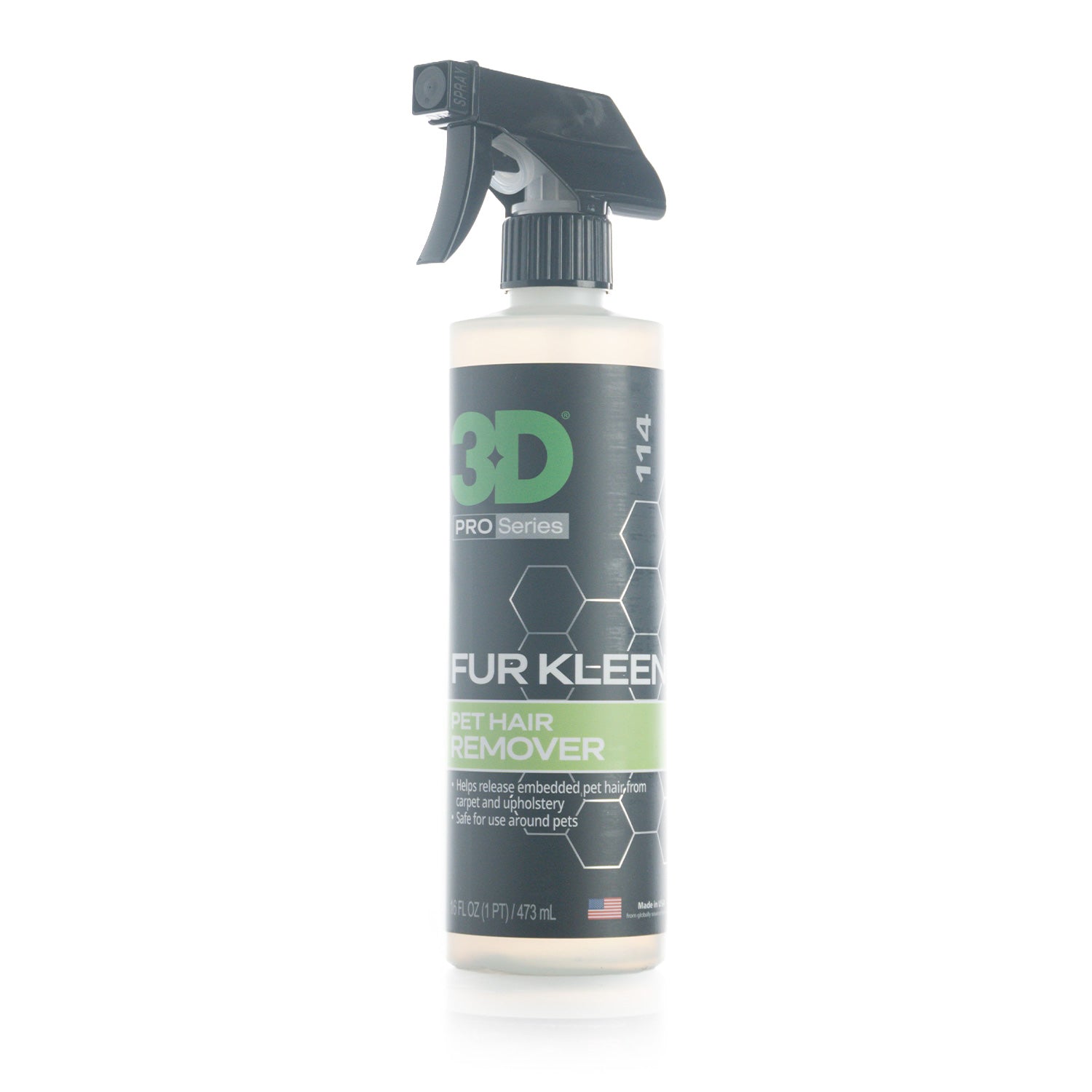 Fur Kleen pet hair remover spray bottle on a white background