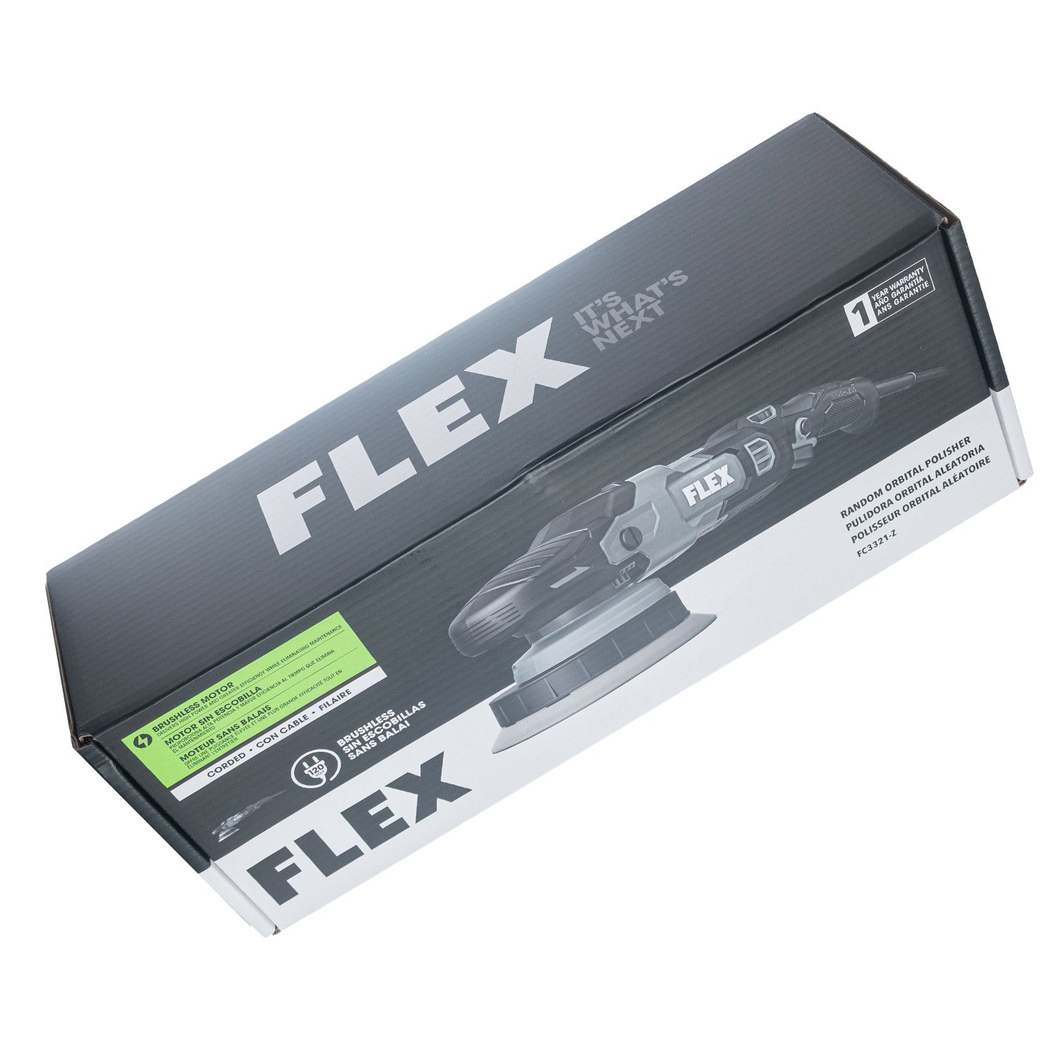 Flex polisher machine packaging on a white background