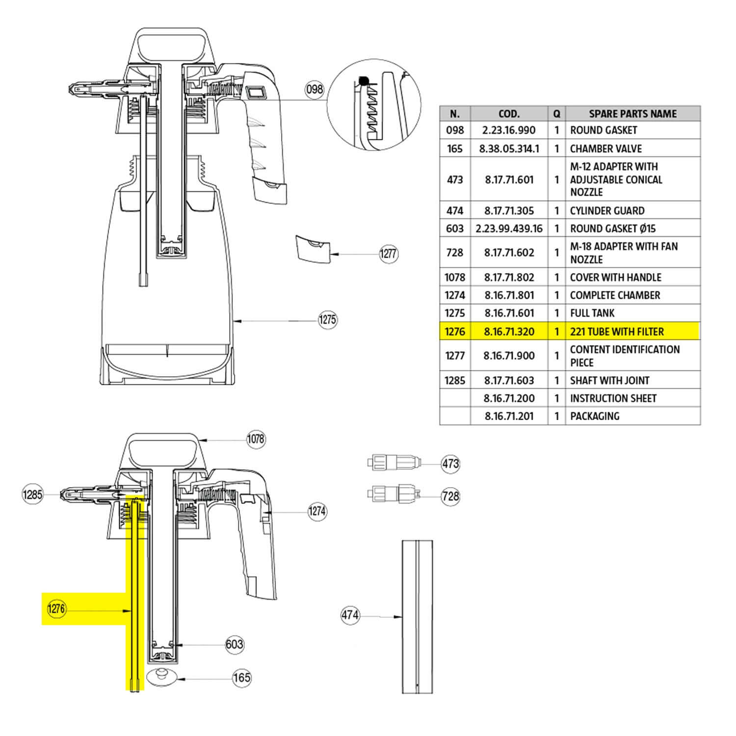 221 filter tube parts guide for multi pro 2