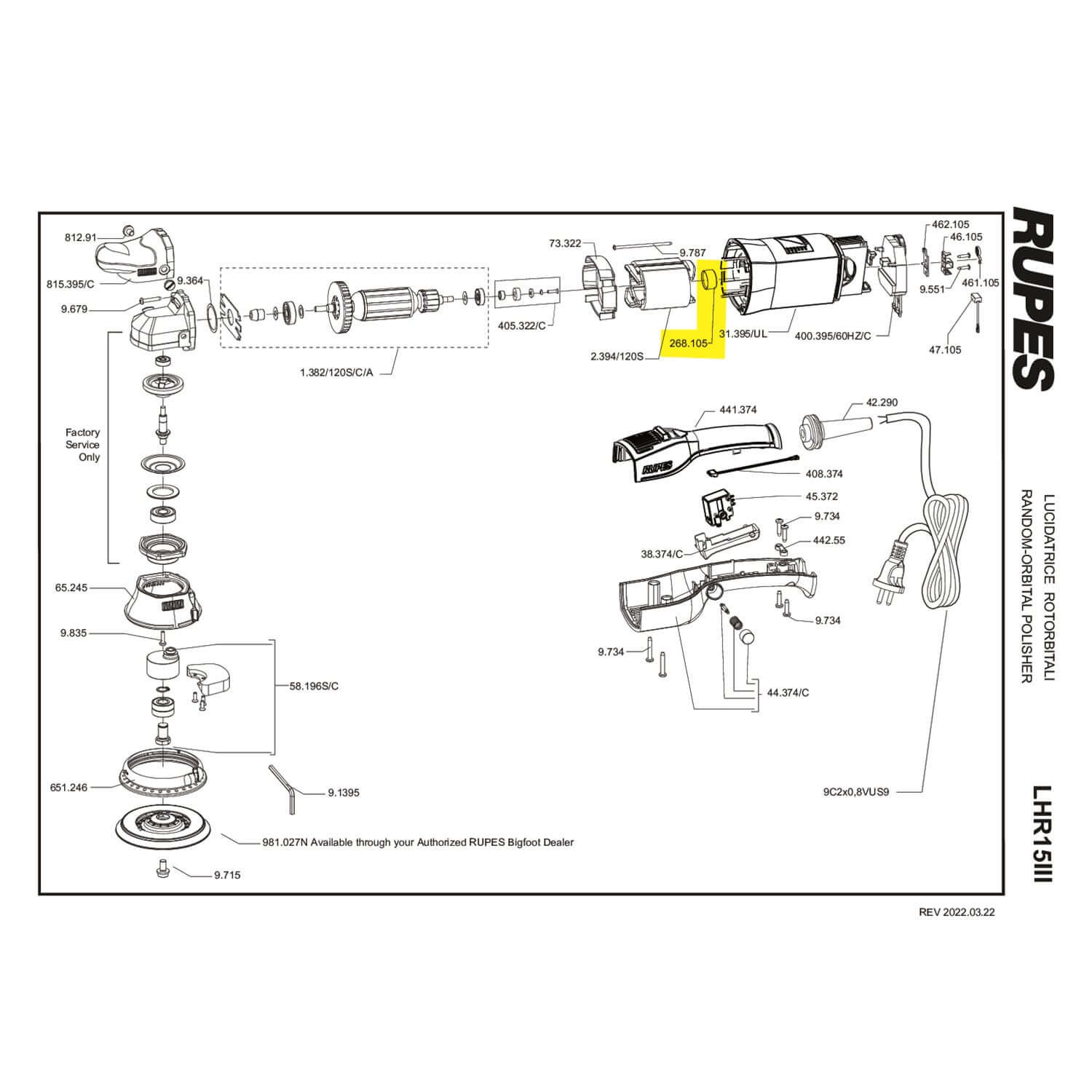 rupes lhr15III bearing cap parts guide