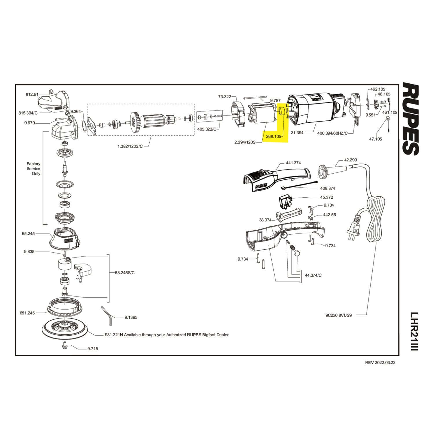 rupes lhr21III bearing cap parts guide