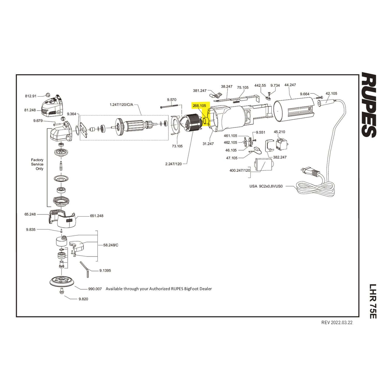 rupes lhr75e bearing cap parts guide
