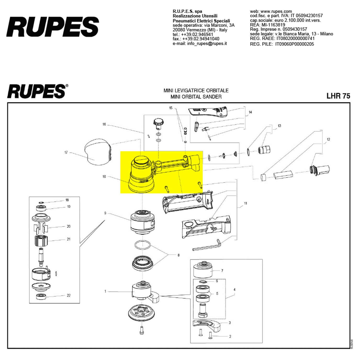 rupes LHR75 motor body parts guide