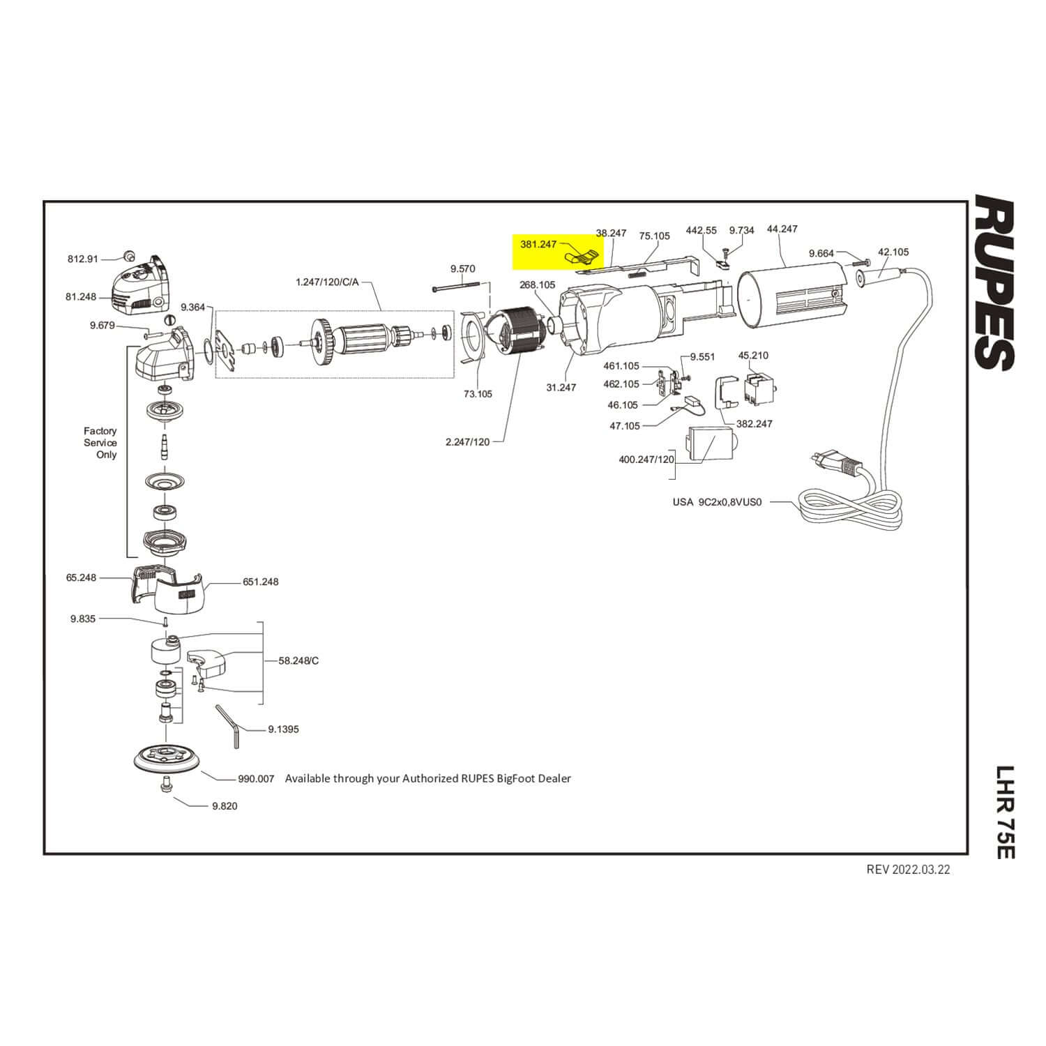 Rupes LHR75E switch button parts guide