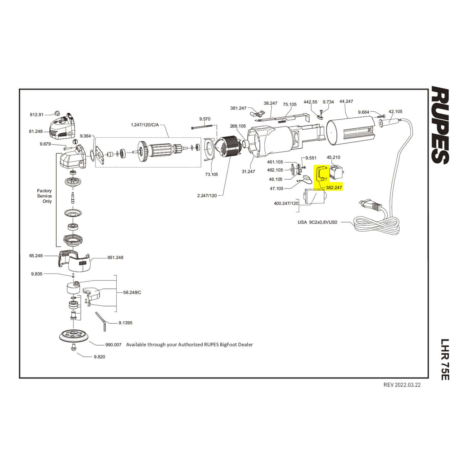 rupes LHR75E switch terminal separator parts guide