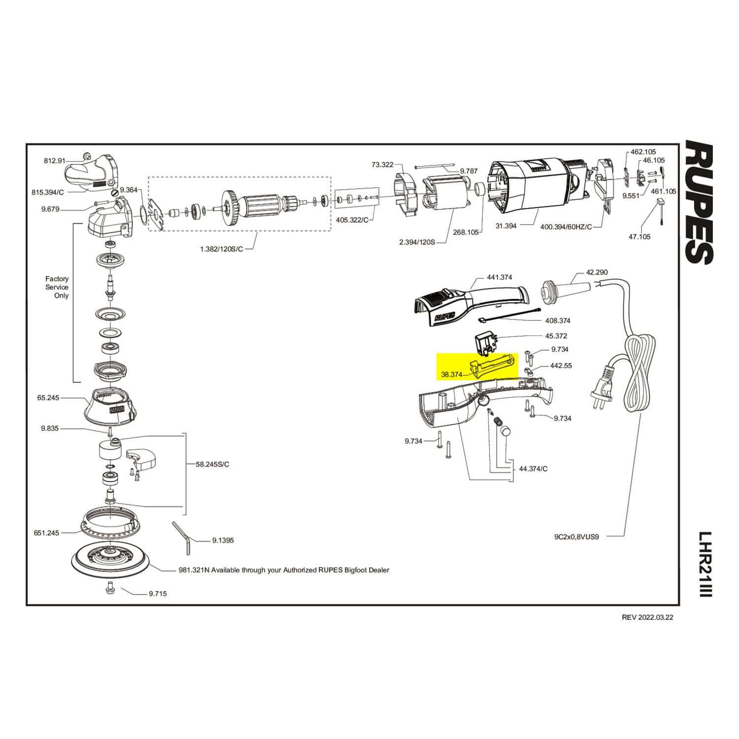 rupes trigger switch button parts guide for lhr21III