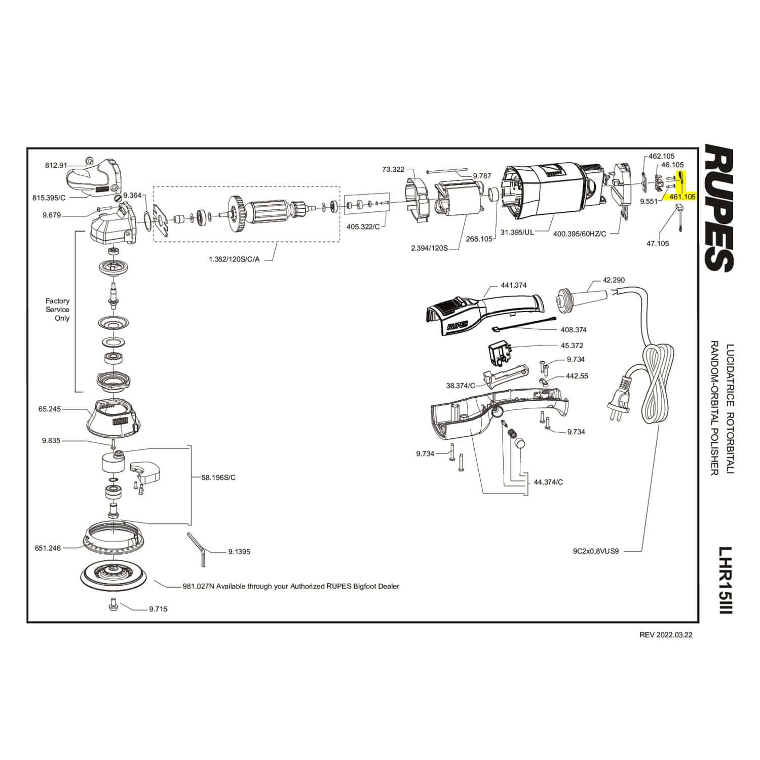 rupes brush holder spring part guide for lhr15III