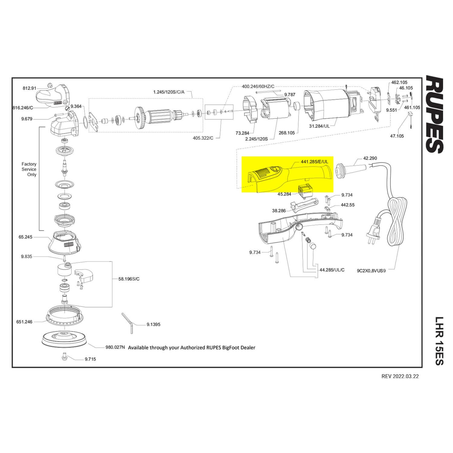 rupes upper handle for 15es part guide