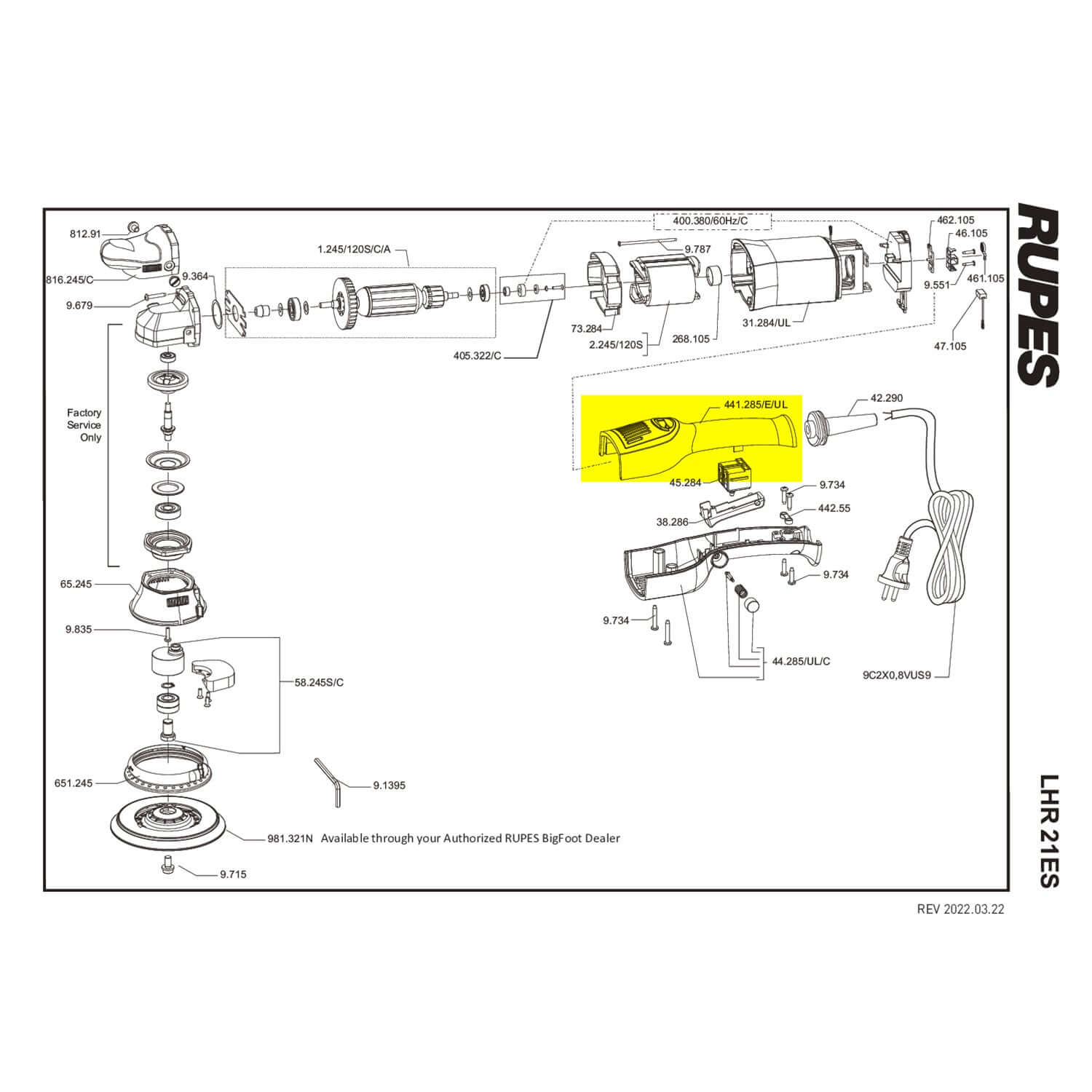 rupes upper handle for 21es part guide