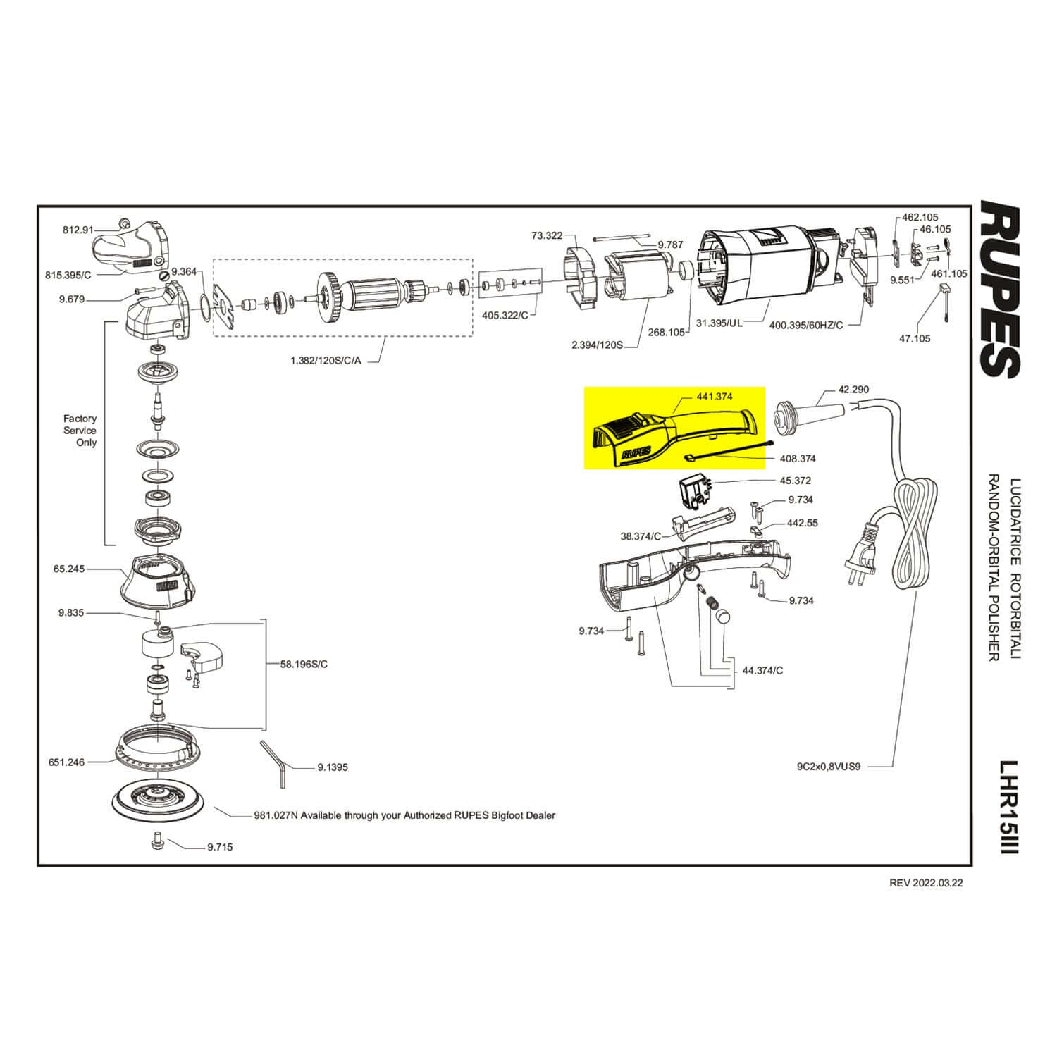rupes upper handle part guide for lhr15III