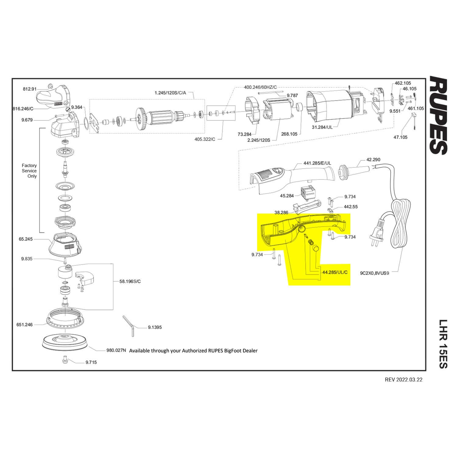 rupes lower handle for lhr15es part guide