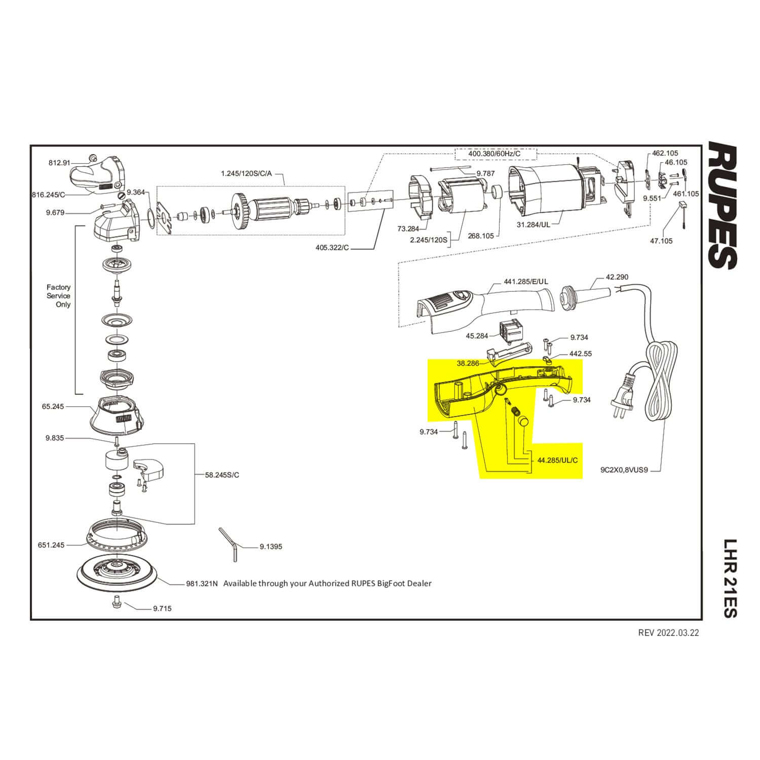 rupes lower handle for lhr21es part guide