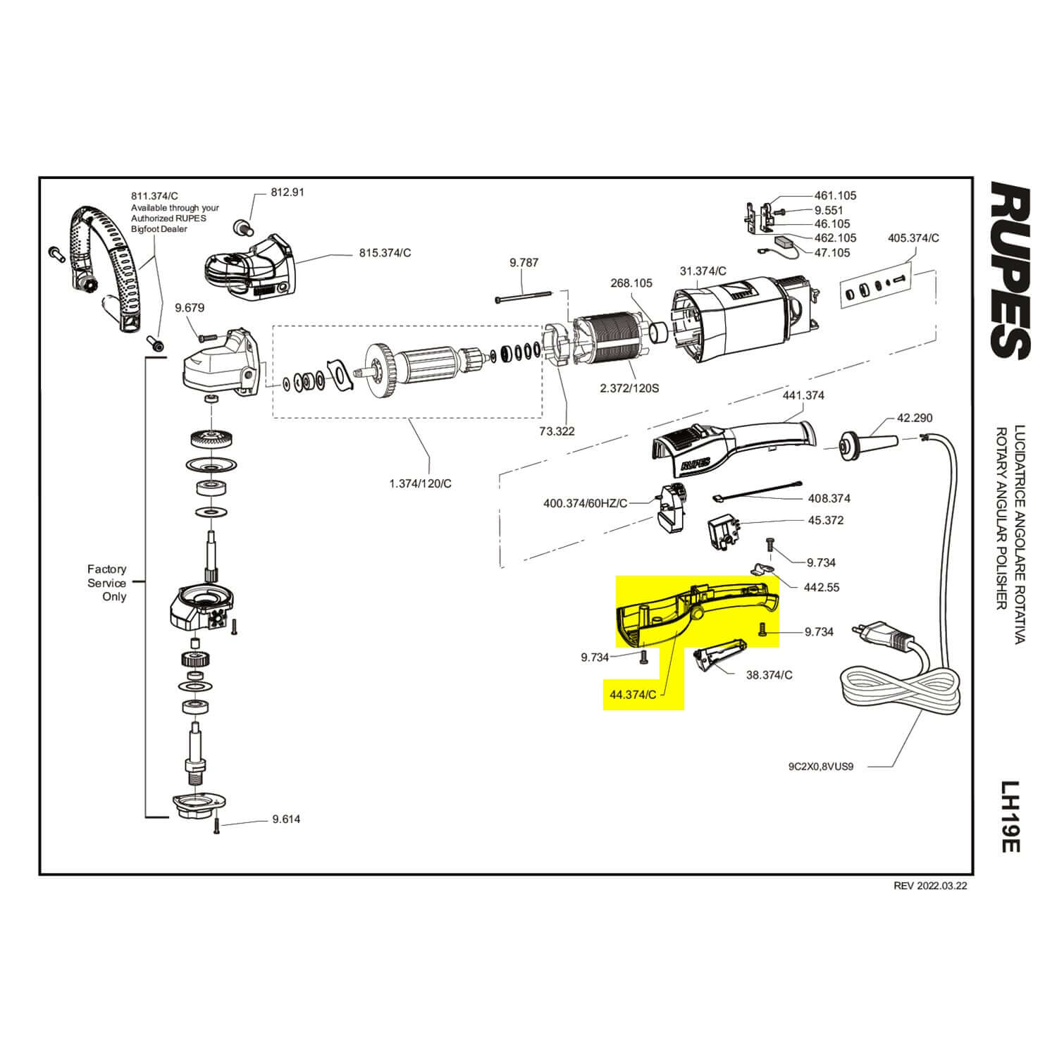 Rupes lower handle assembly part guide for lh19E