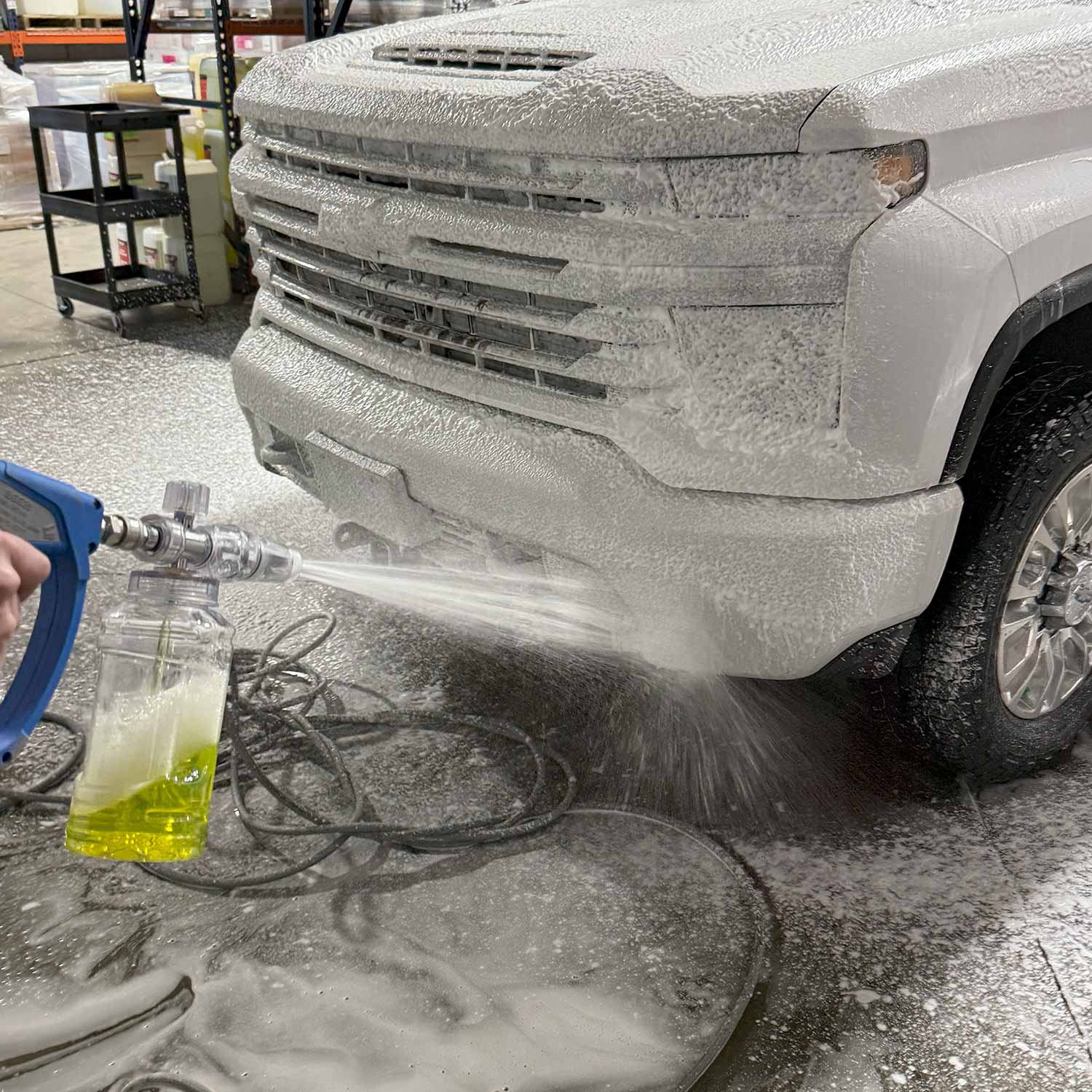 Clear Foam Cannon in Use