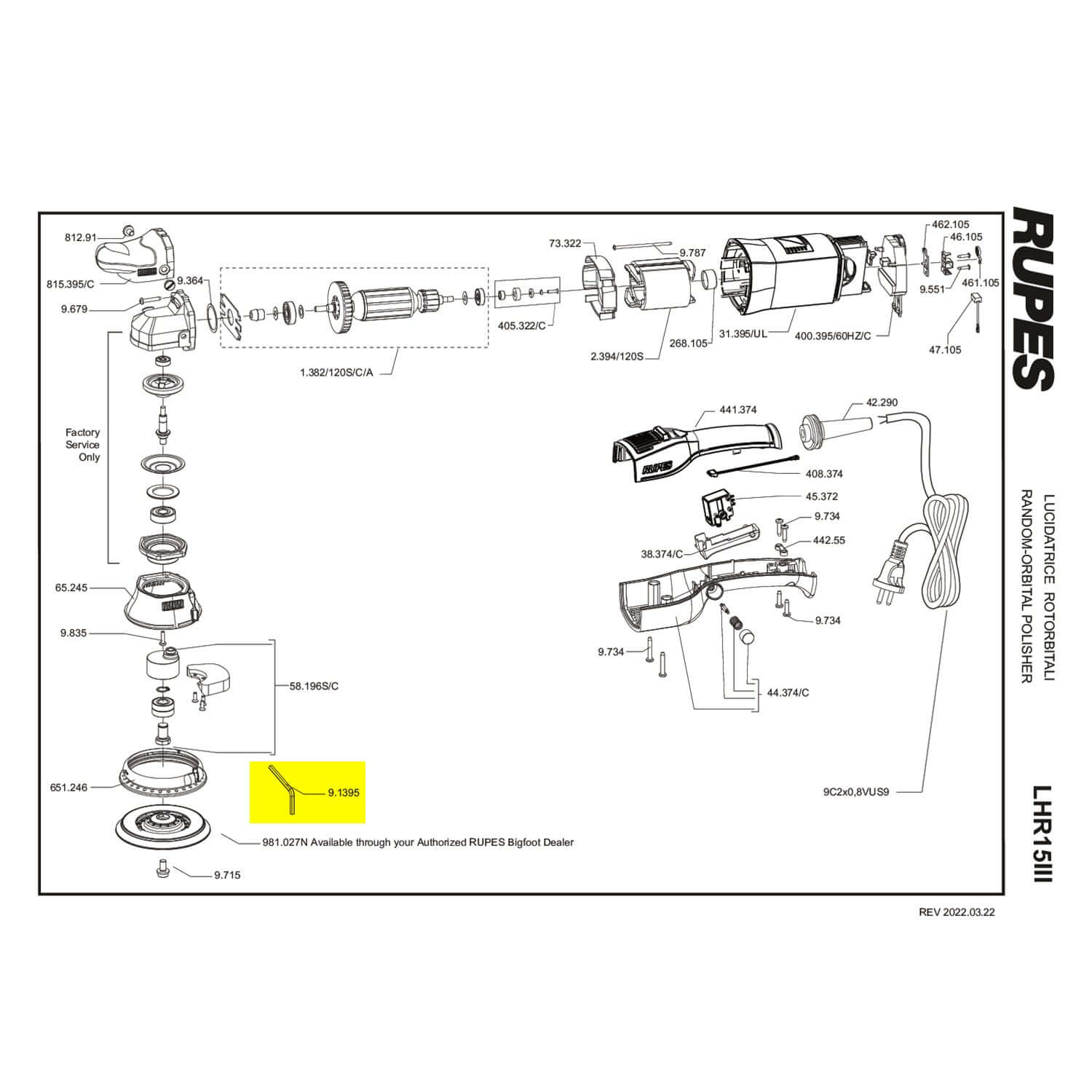 rupes Hex Key part guide for lhr15