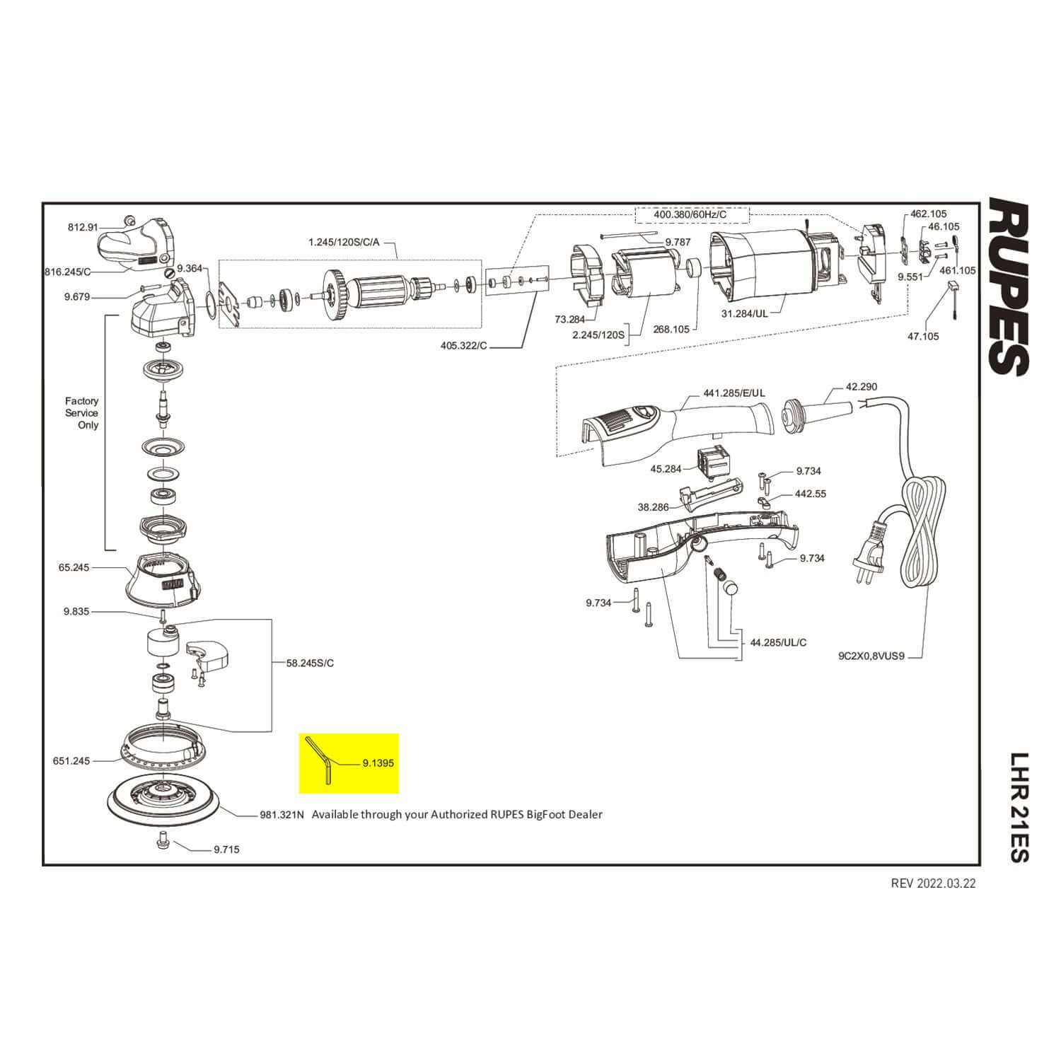 rupes Hex Key part guide for 21ES