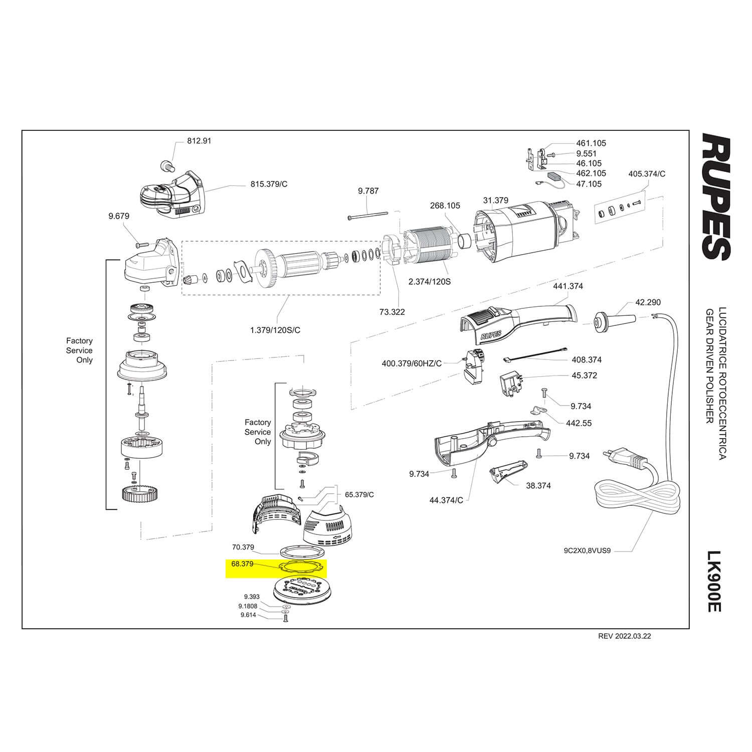 Rupes LK900E pad cap gasket parts guide