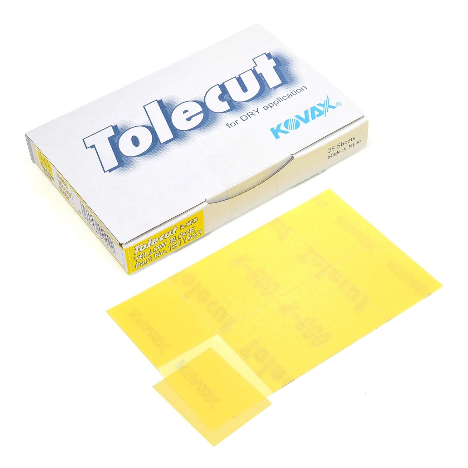 800 grit yellow sanding sheets on a white background