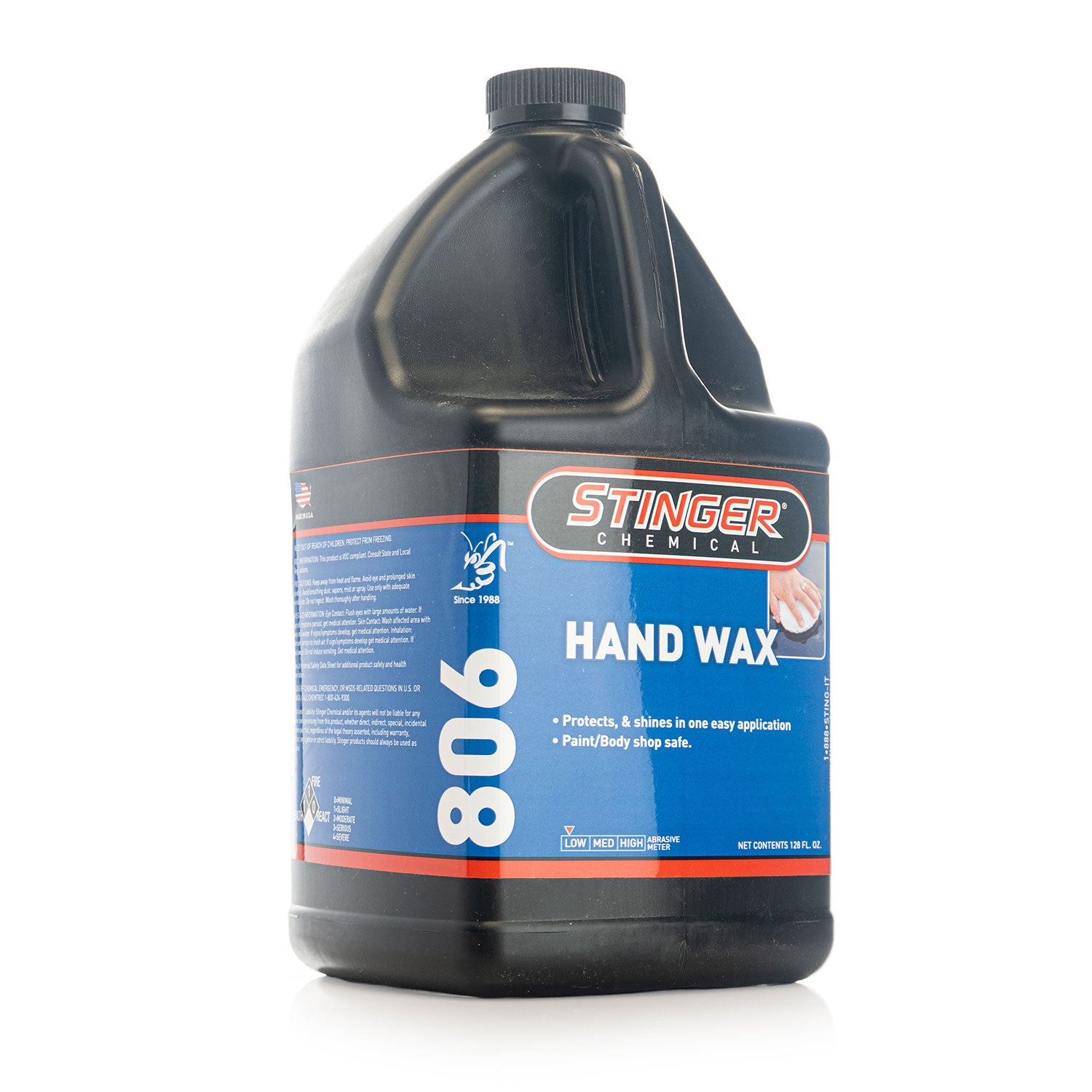 Gallon Bottle of Stinger Chemical 806 hand wax on a white background