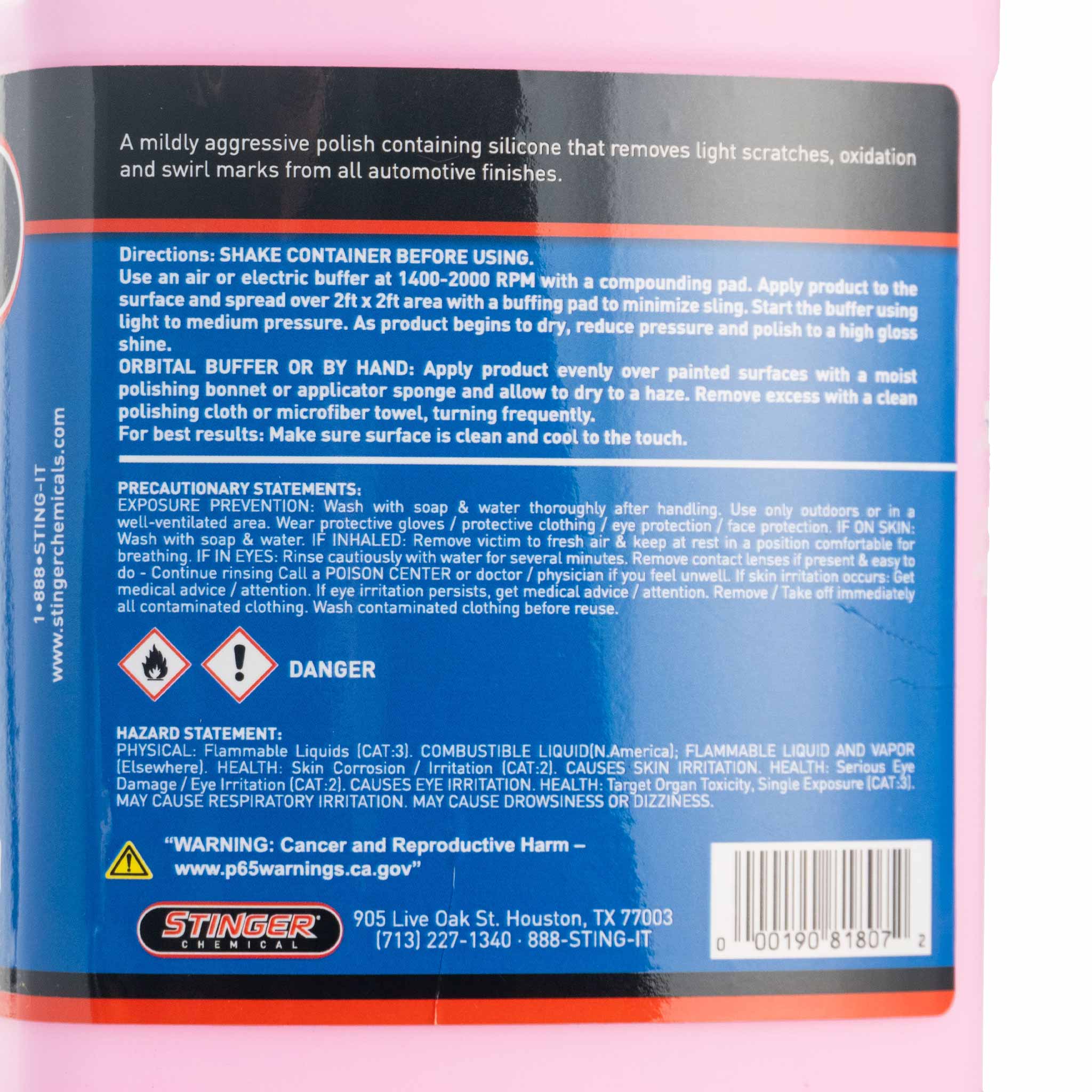 Back label of a pink and blue diamond shine container with text and safety information.