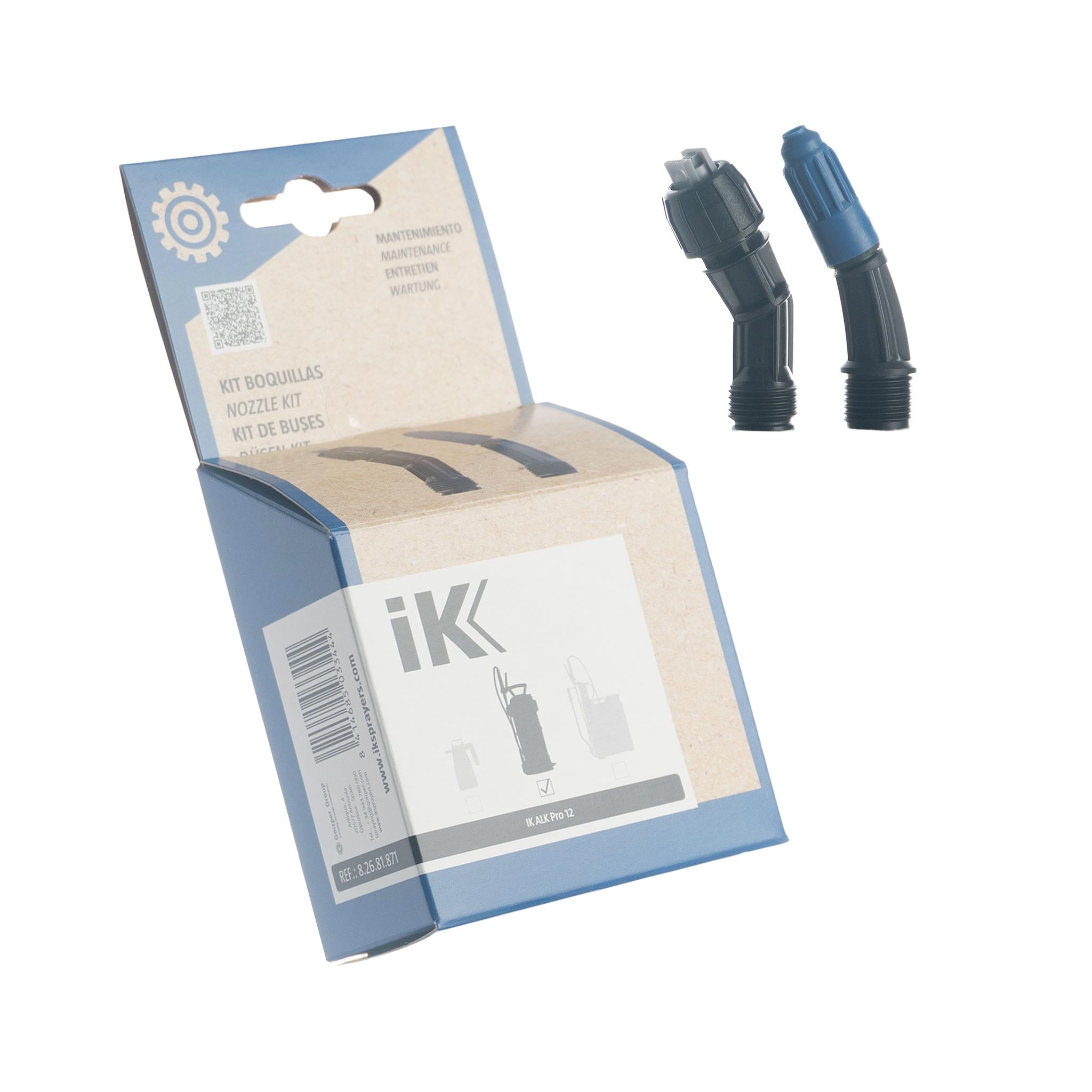 IK alkaline pro 12 nozzle kit with box and nozzles on a white background