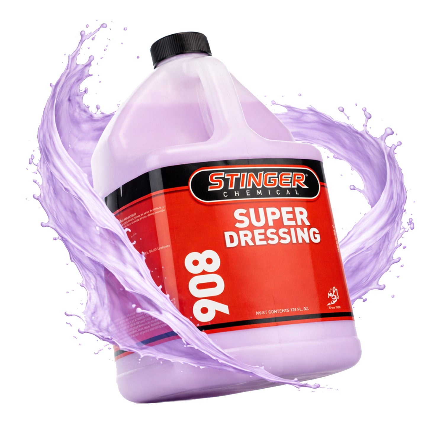 Stinger Chemicals Super Dressing 806 bottle with purple liquid splash on a white background