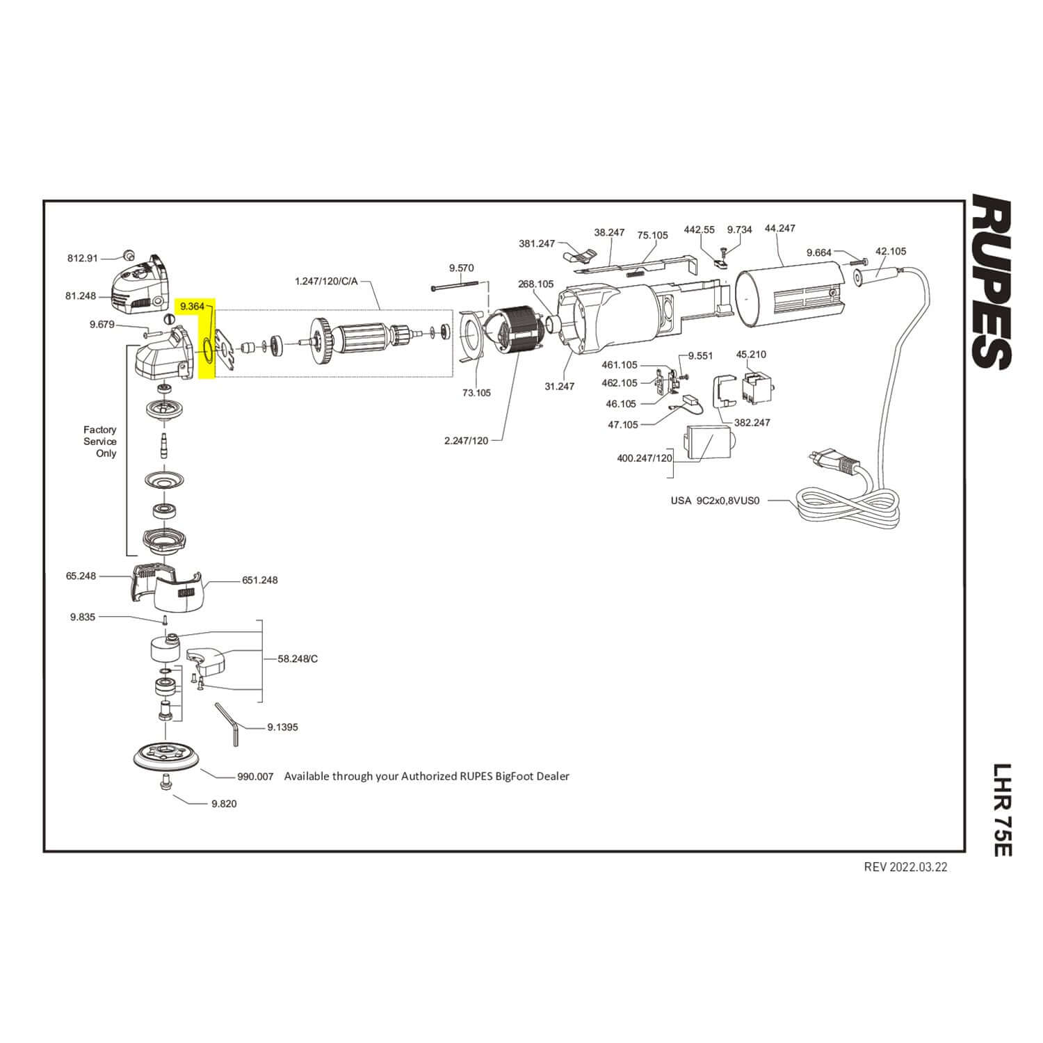 rupes LHR75E steel washer parts guide