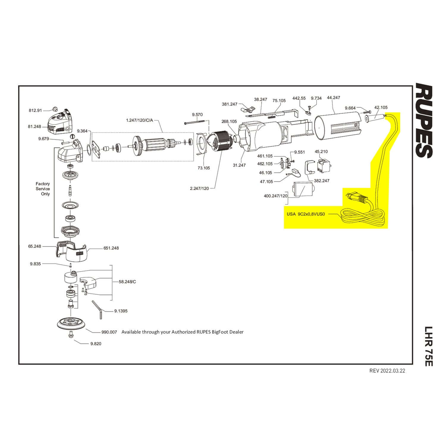 Rupes 13 foot power cord parts guide