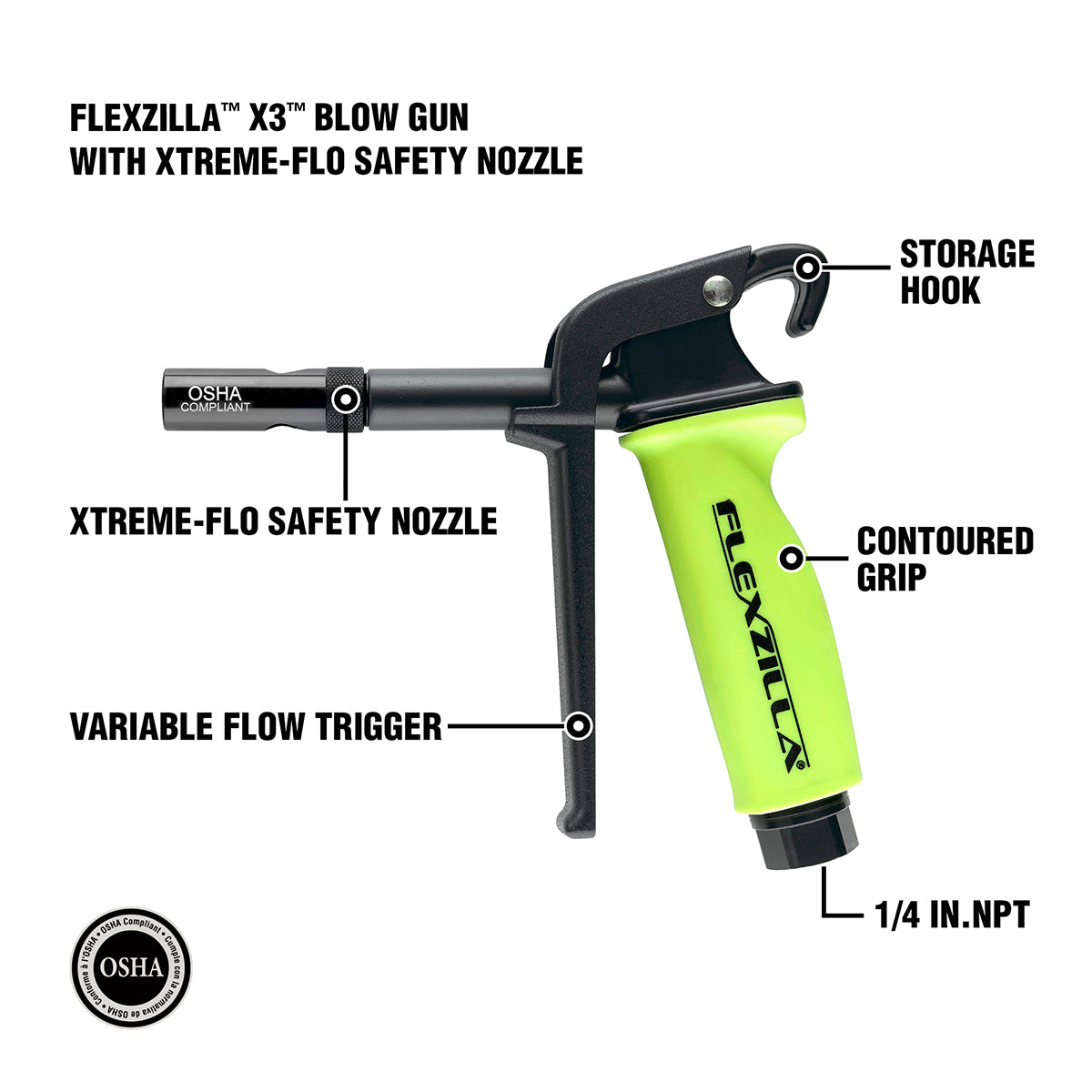 Flexzilla X3 blow gun with extreme-flo safety nozzle on a white background