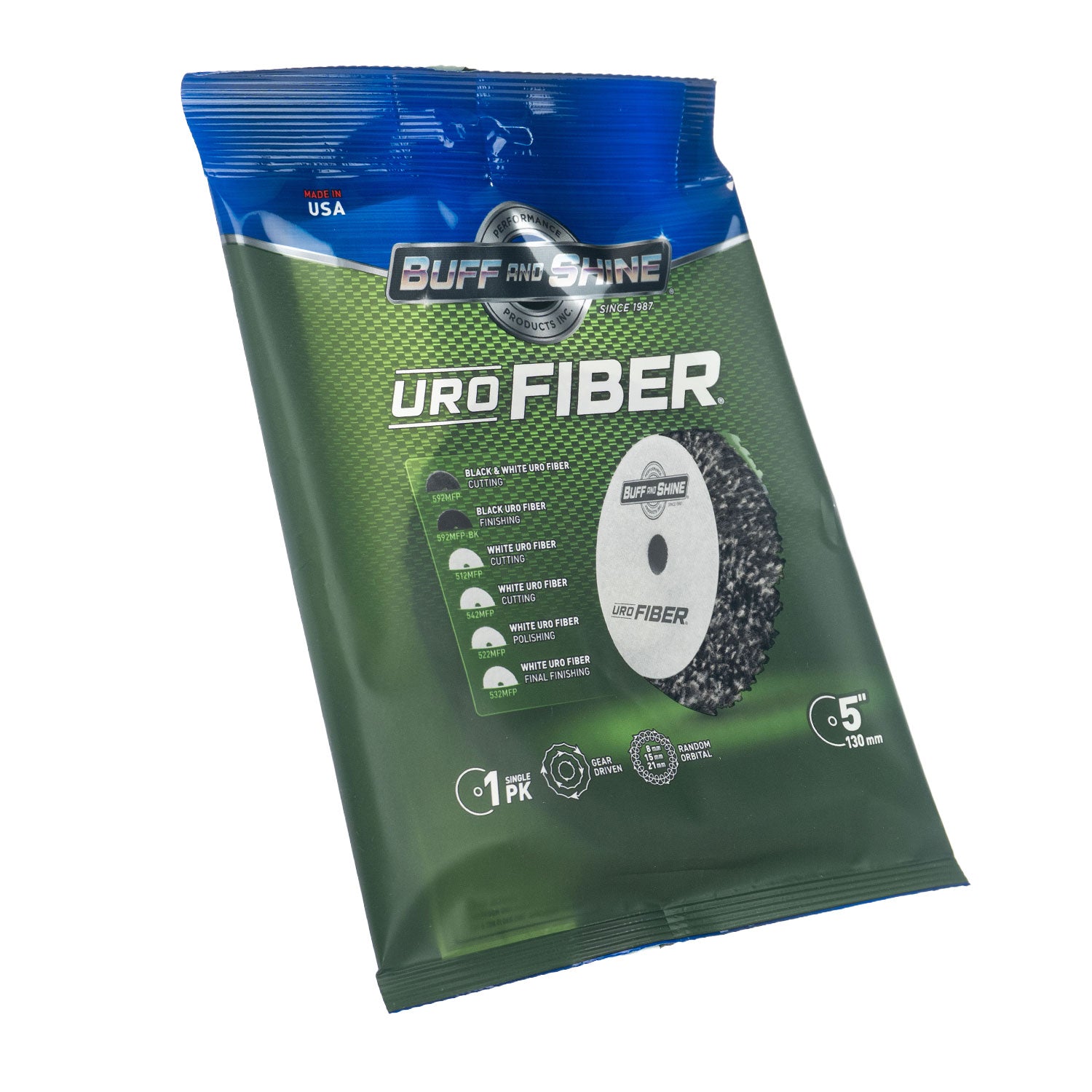 urofiber 5 inch buffing pad packaging on a white background