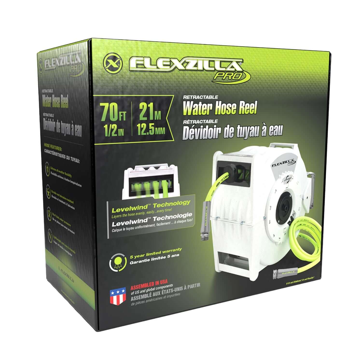 Flexzilla Pro water hose reel packaging on a white background