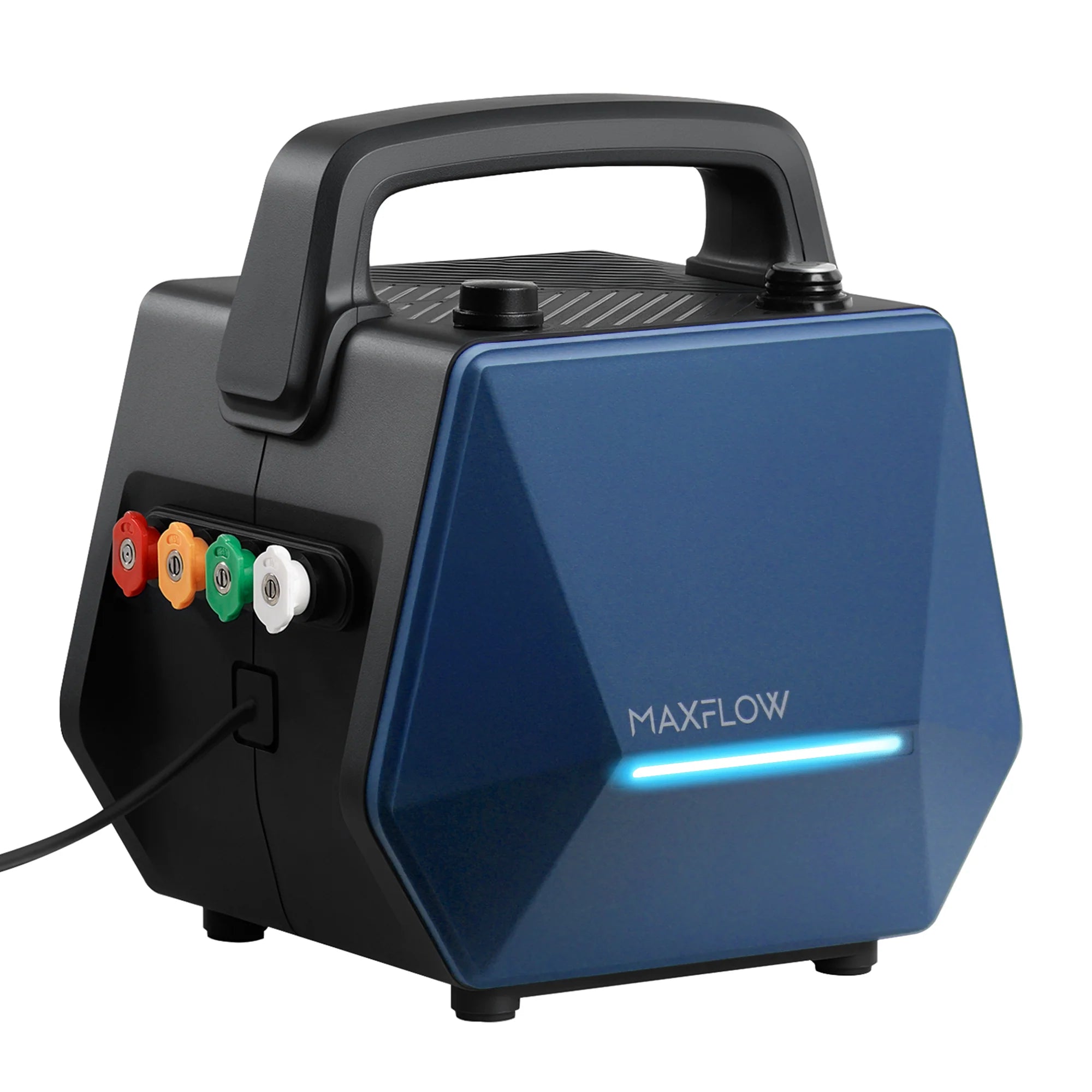 Blue and black pressure washer with 'MAXFLOW' branding on a white background