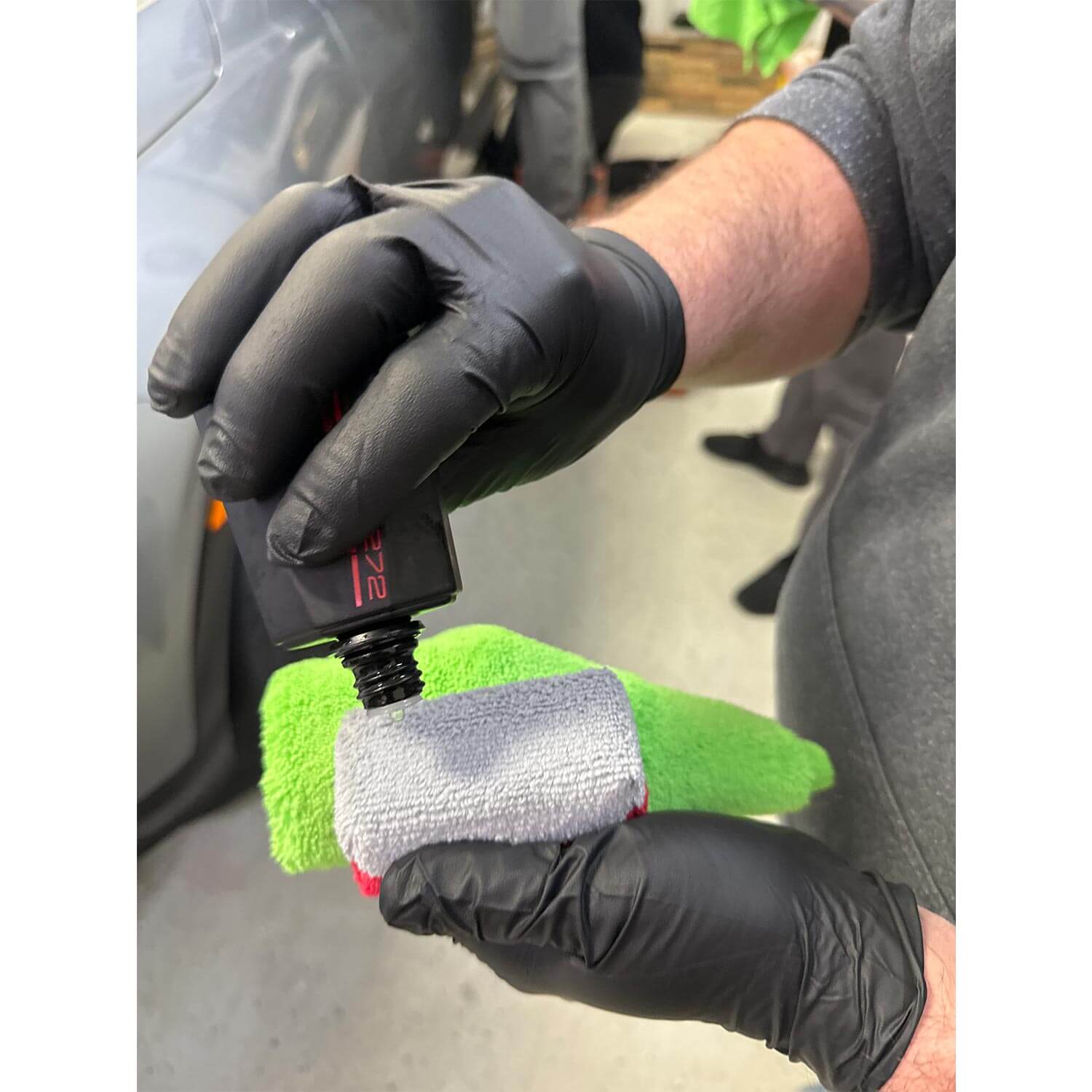 Applying product to mini microfiber applicator