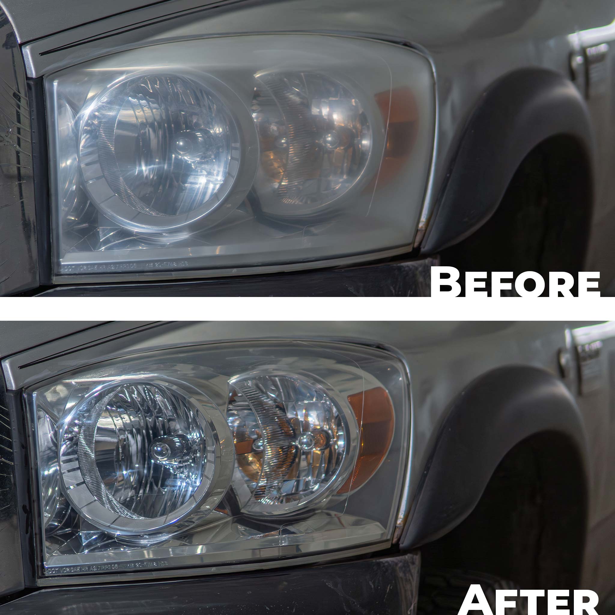 before and after picture of the nasiol headlight restoration kit