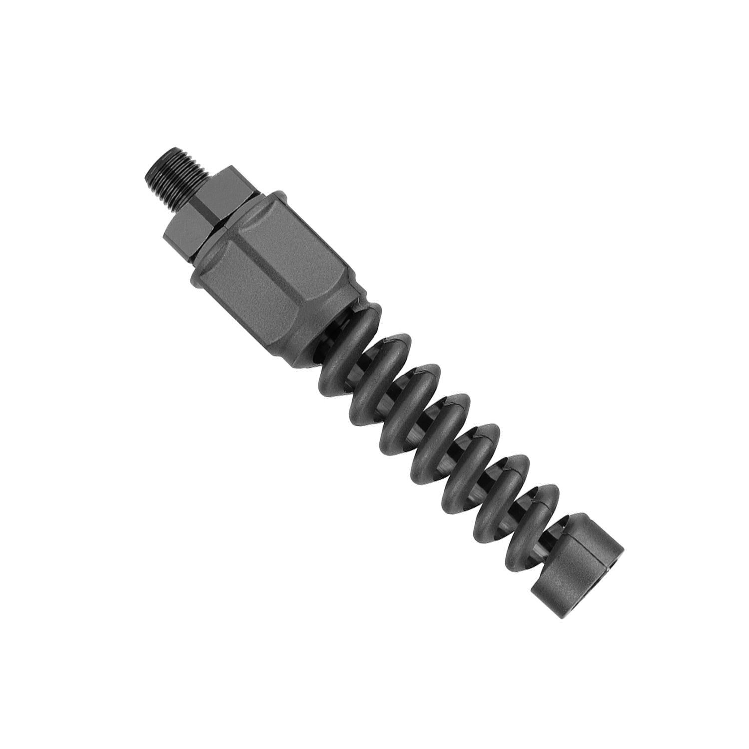 3/8 inch barbed Black Flexzilla hose fitting on a white background