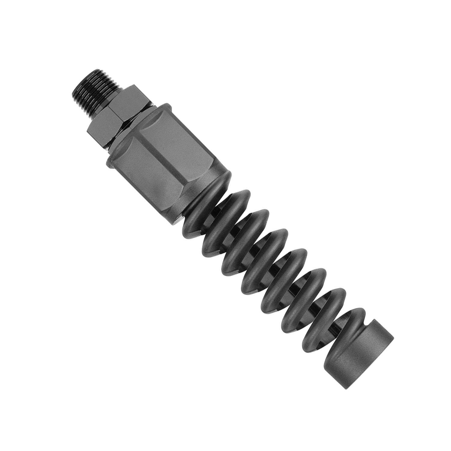 1/2 inch barbed Black Flexzilla hose fitting on a white background