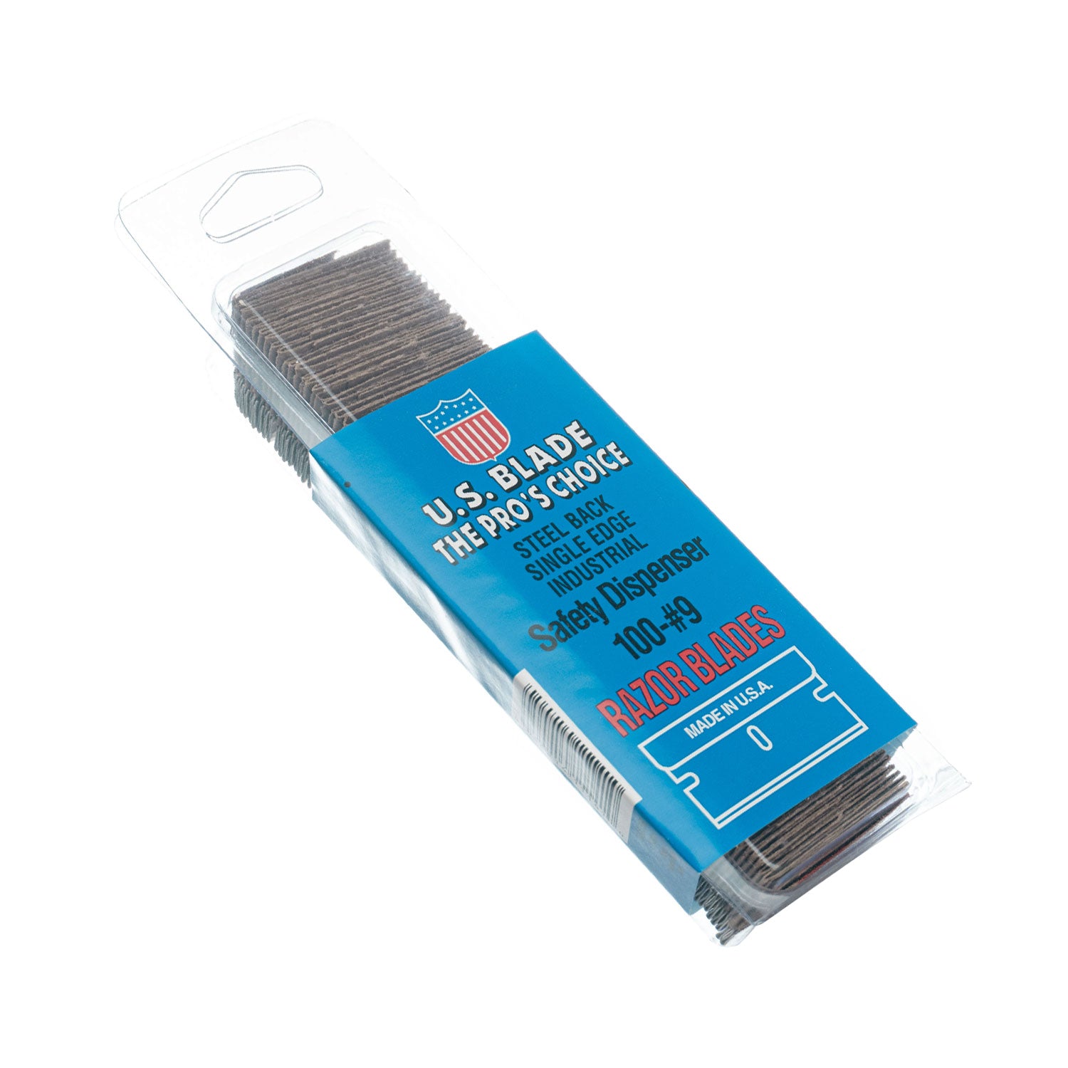 single edge us made stainless steel razor blade packaging on a white background
