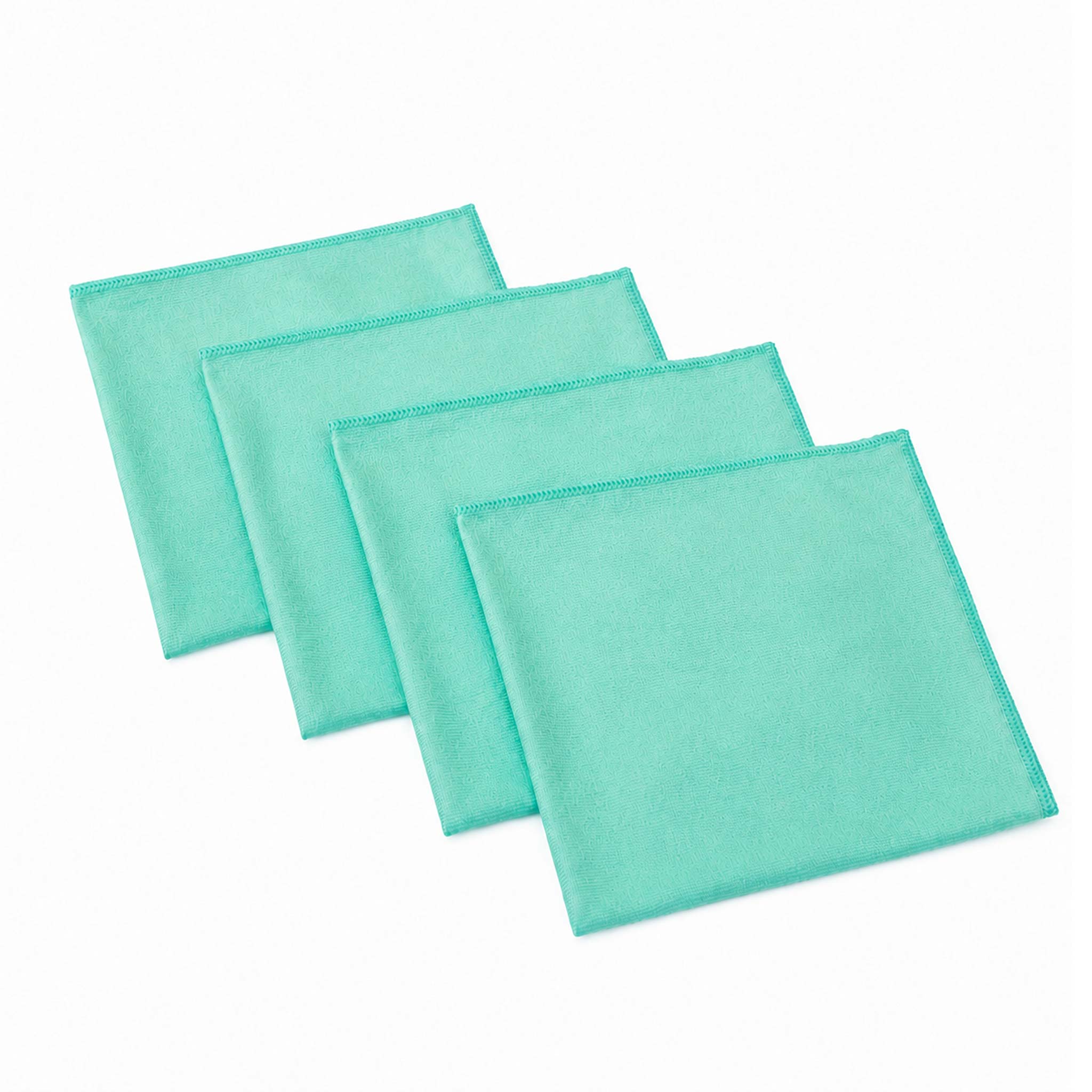 Four green square glass towels on a white background