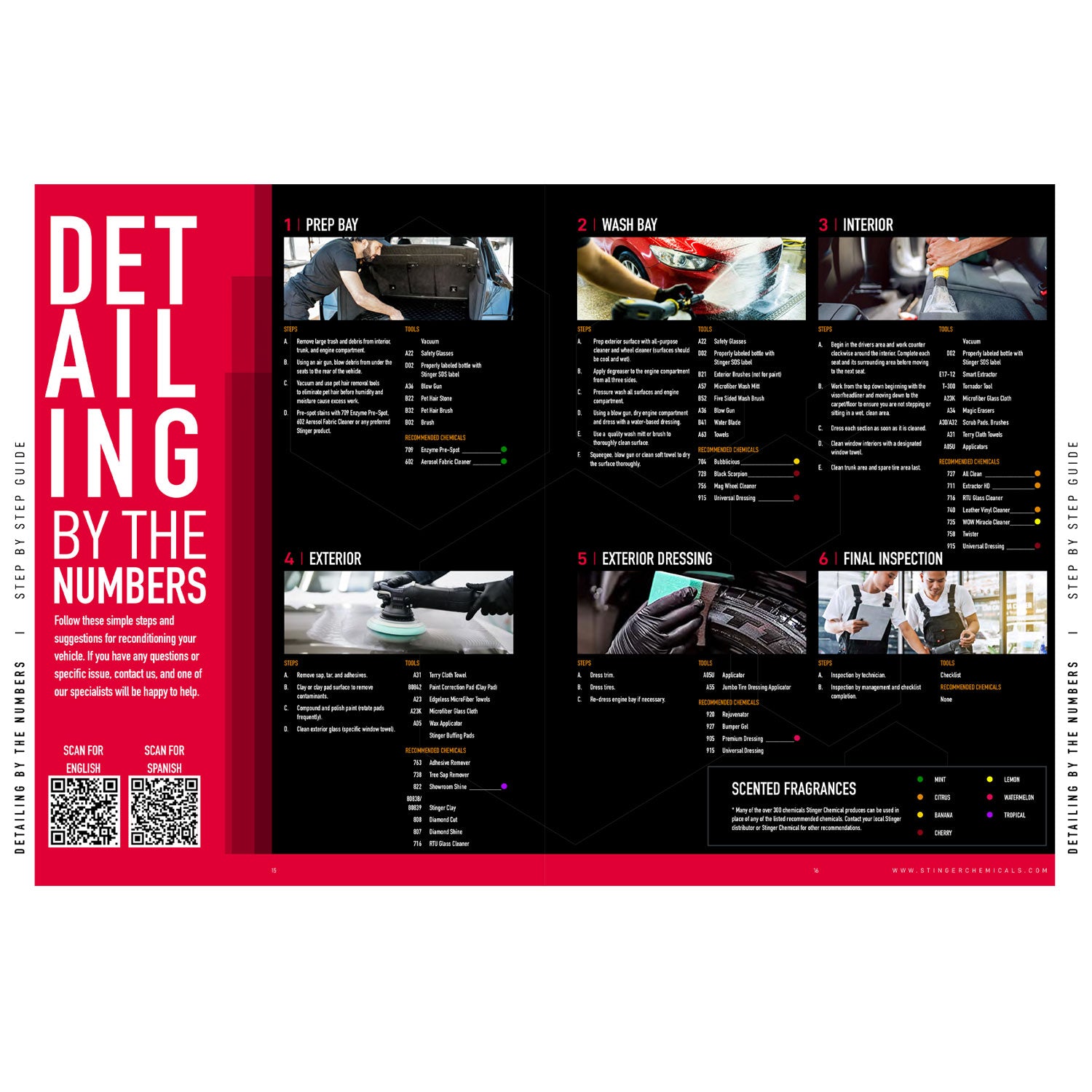 Brochure or guide on car detailing process with step-by-step instructions and images.