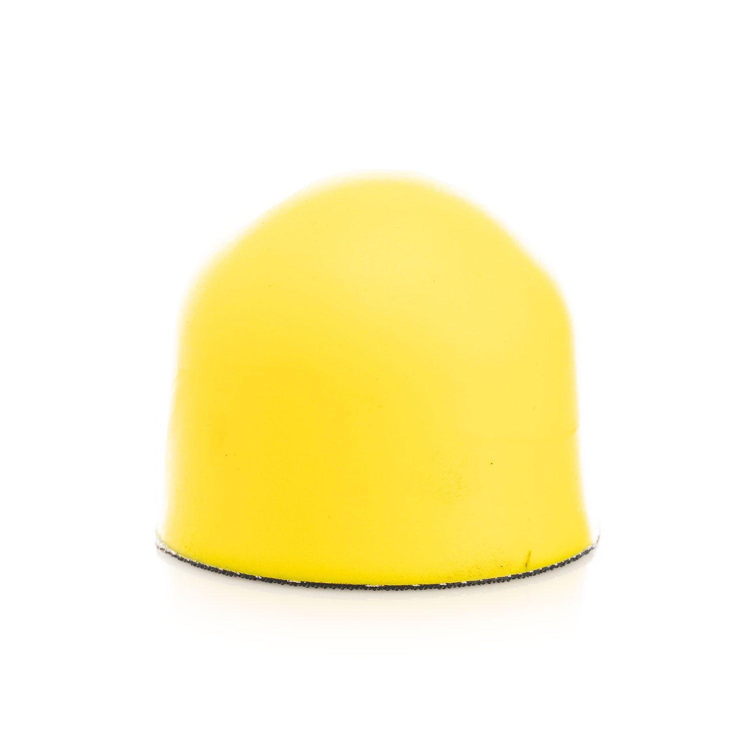 Yellow palm sander face down on a white background