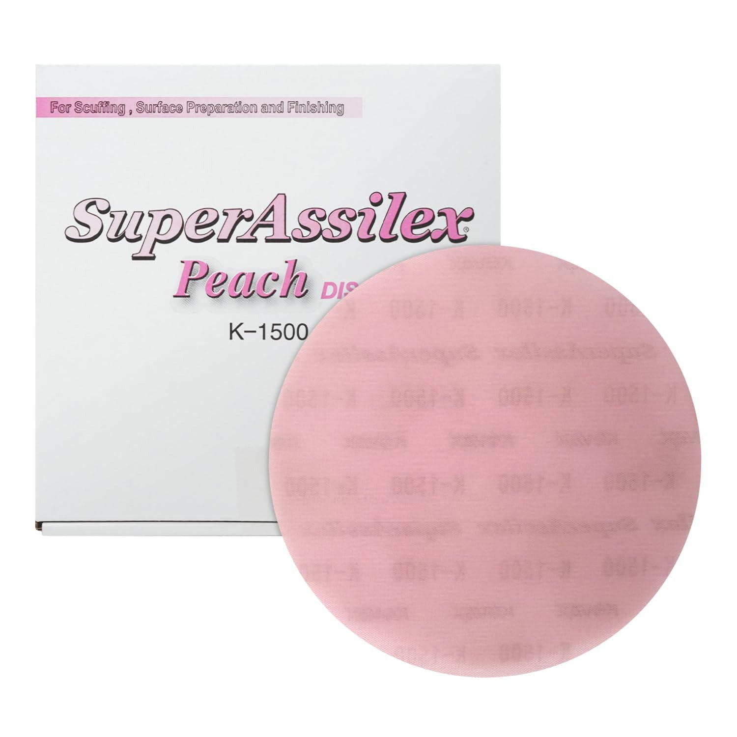 Pink K-1500 SuperAssilex sanding disc with packaging on a white background