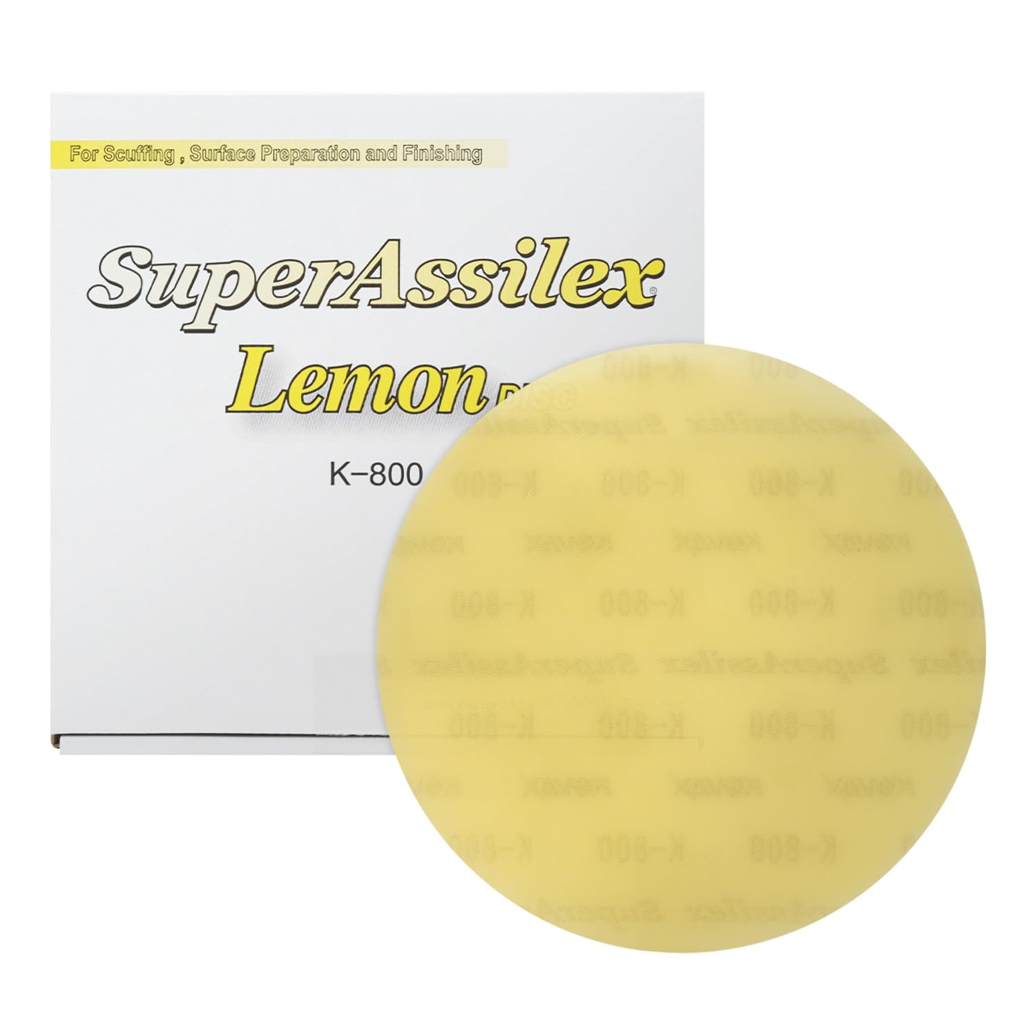 Lemon K-800 SuperAssilex sanding disc with packaging on a white background