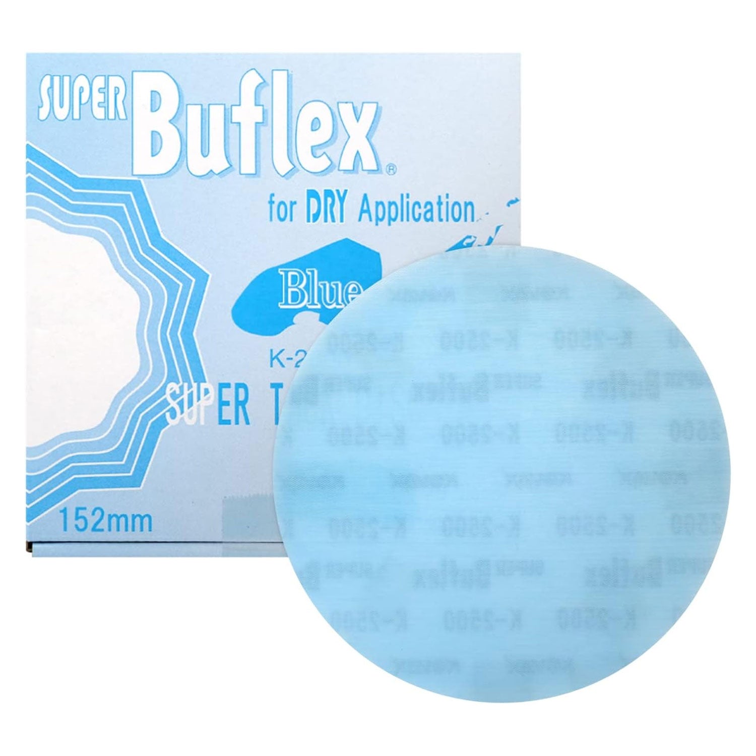 K-2500 Blue No Hole Super Bufflex Super Tack Disc with packaging on a white background