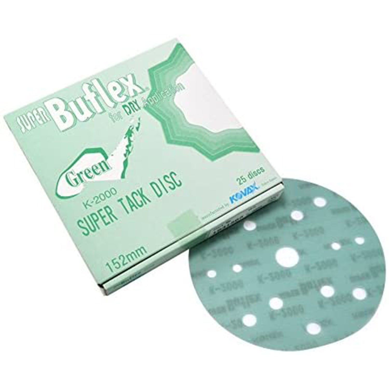 K-2000 Green Super Bufflex Super Tack Disc with packaging on a white background