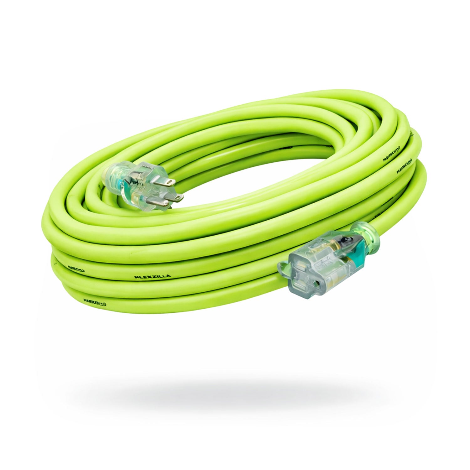 Coiled green extension cord on a white background
