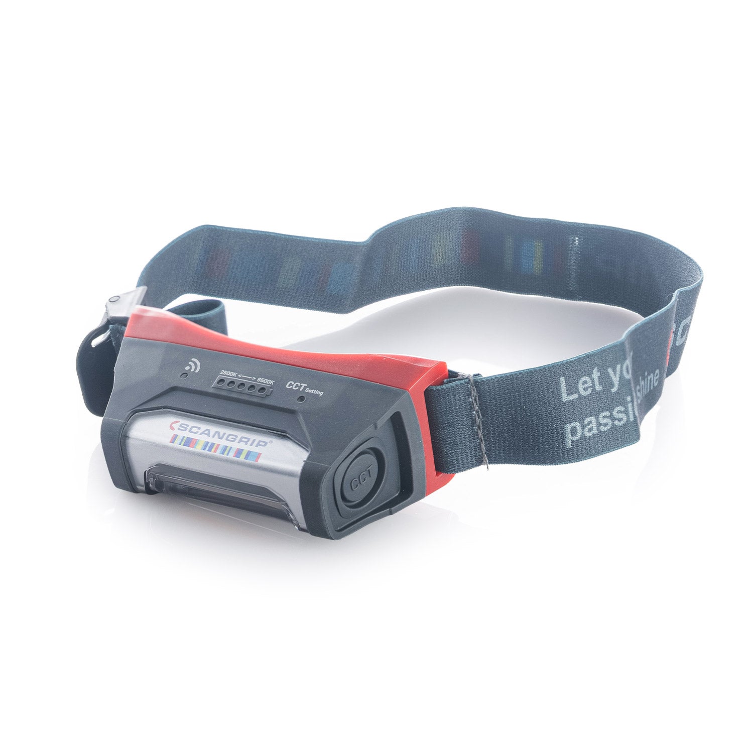 Headlamp with black strap on a white background