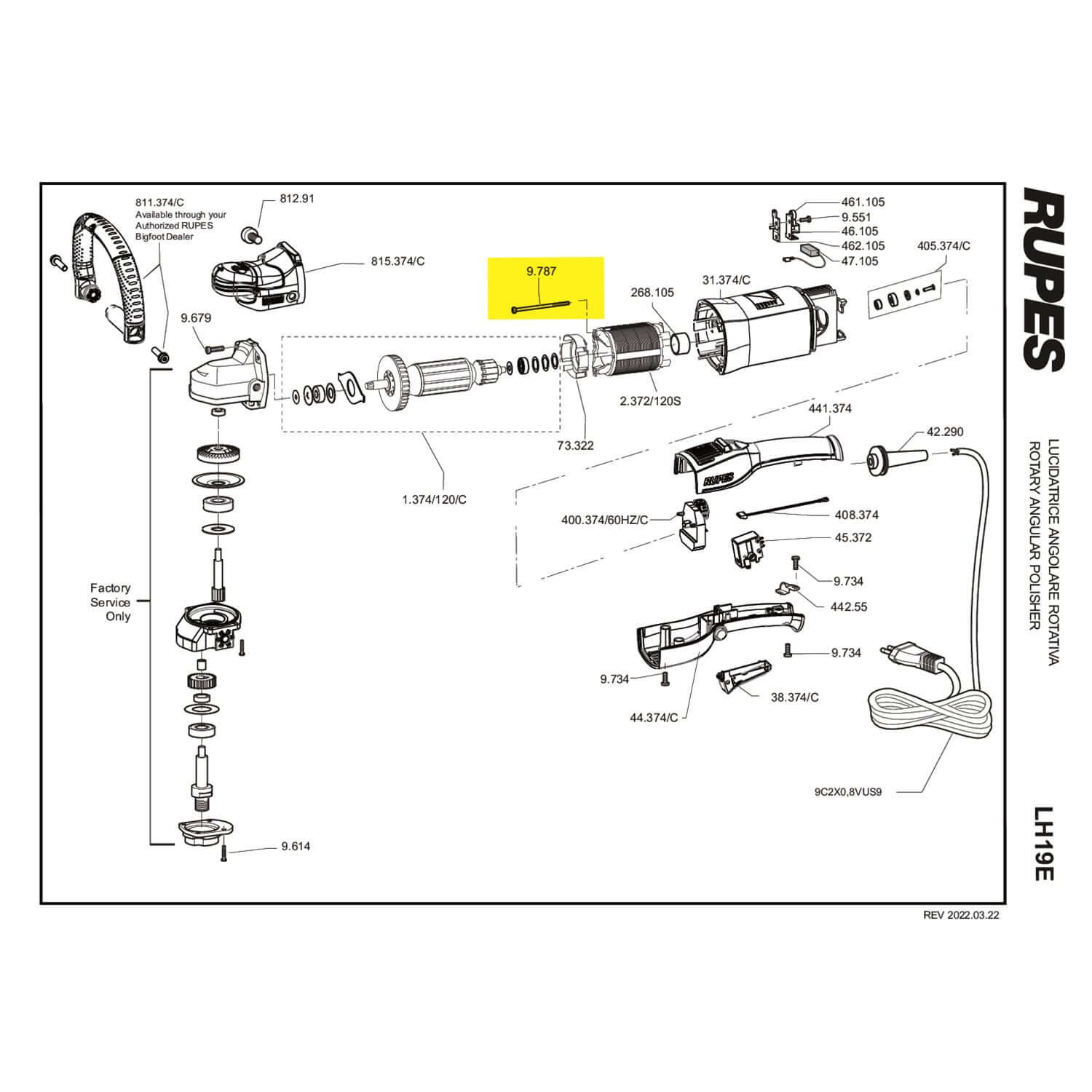 long black screw for rupes polisher lh19e parts guide