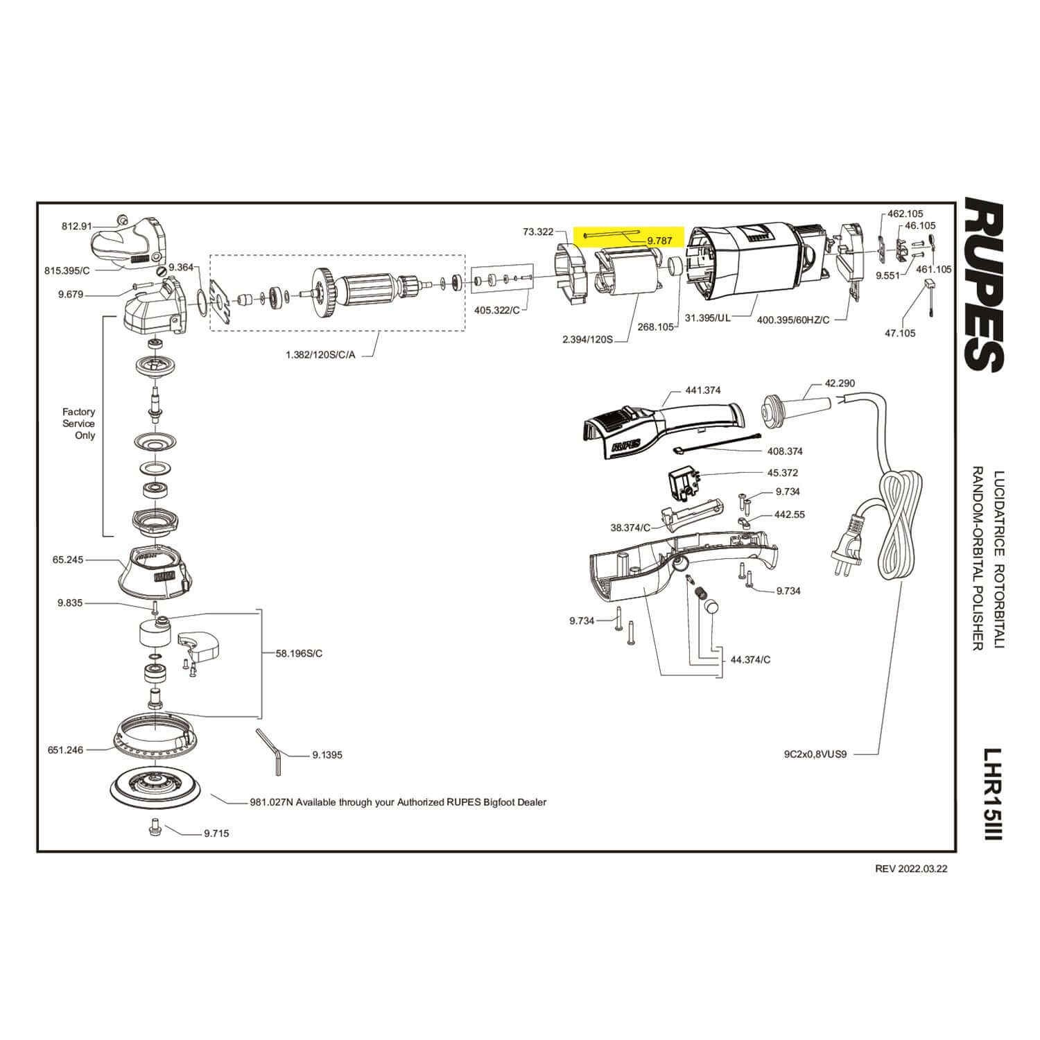 long black screw for rupes polisher lh15III parts guide